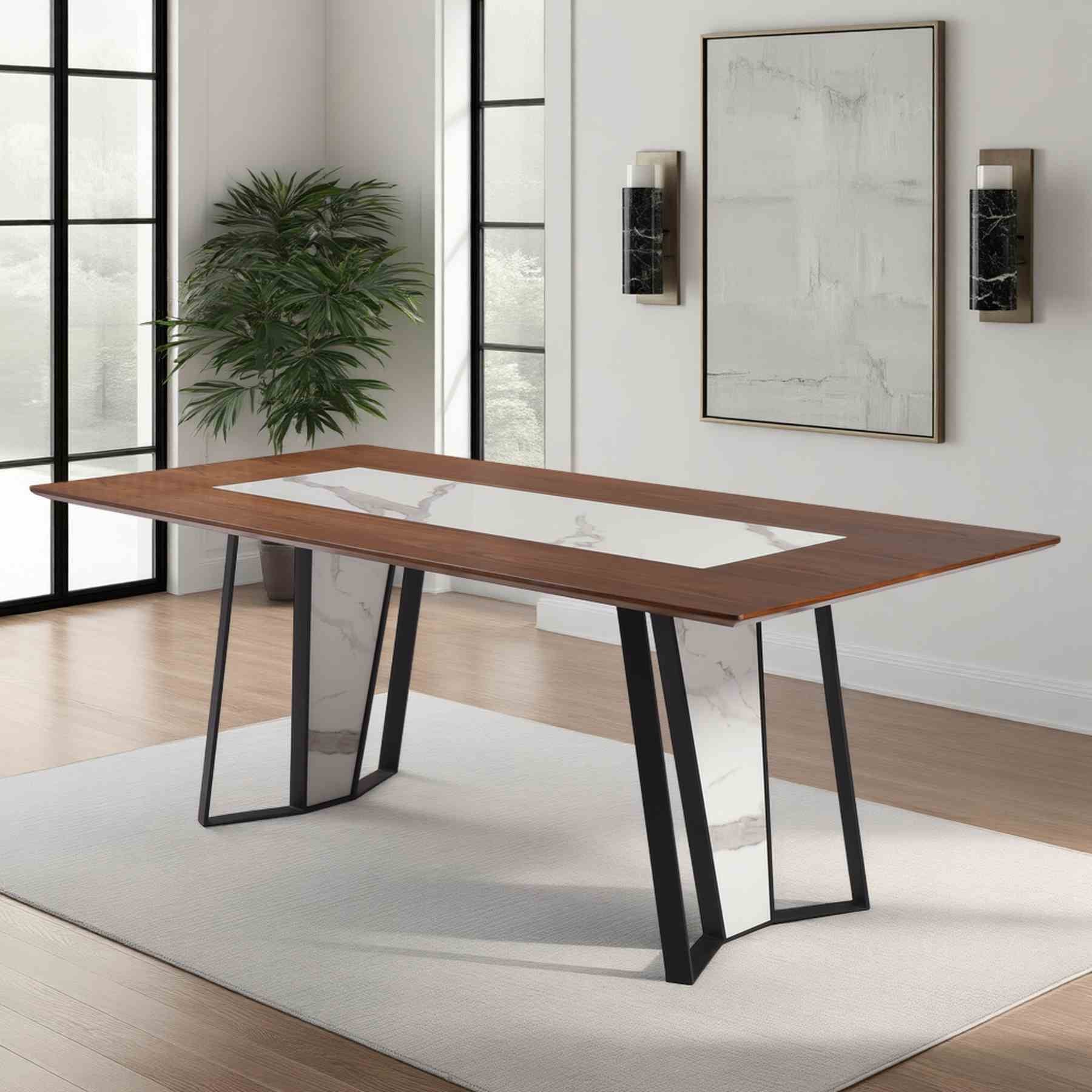 Tanya  Transitional 79 in. Rectangular Dining Table with Brown Wood and White Sintered Stone Table Top - Seats up to 6 - Image 10