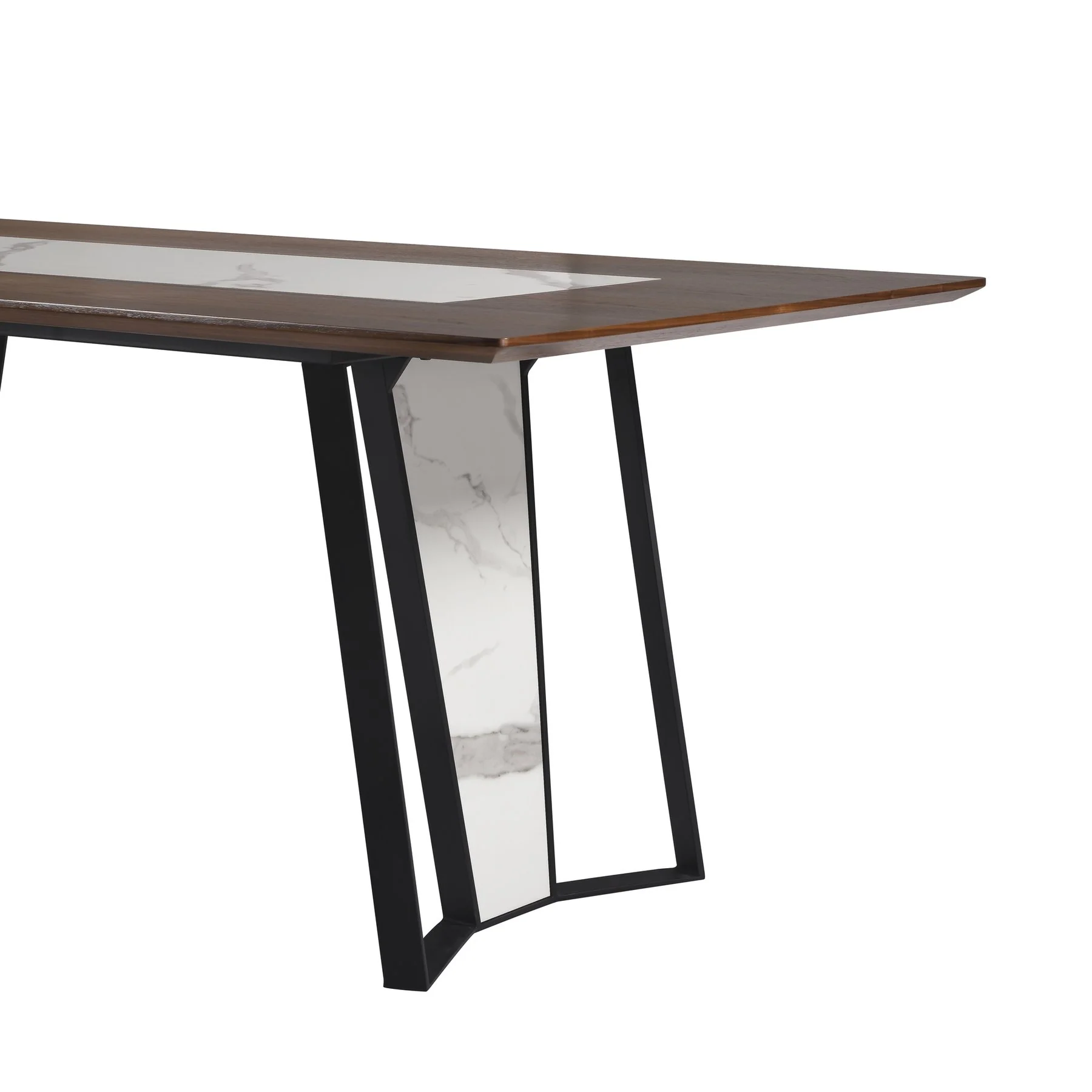 Tanya  Transitional 79 in. Rectangular Dining Table with Brown Wood and White Sintered Stone Table Top - Seats up to 6 - Image 5