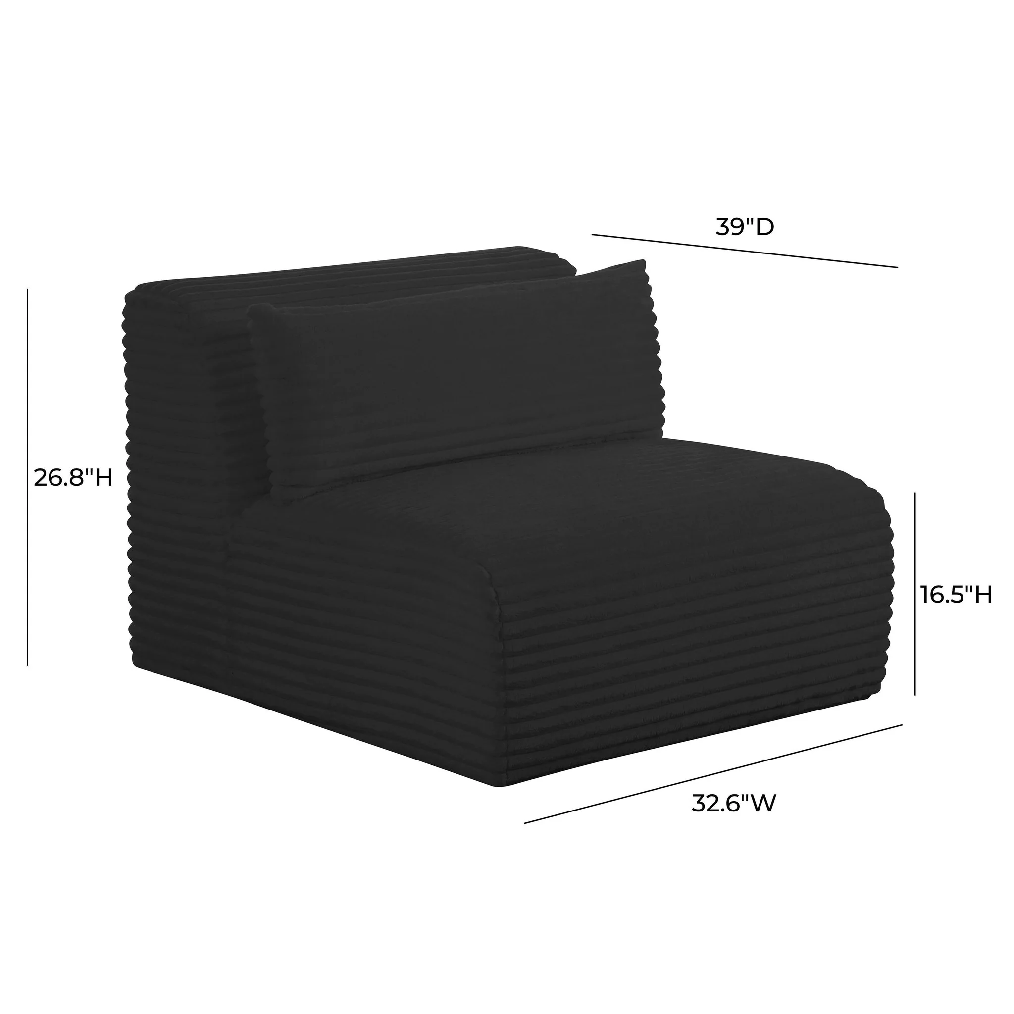 Tarra Fluffy Oversized Black Corduroy Modular Armless Chair - Image 6