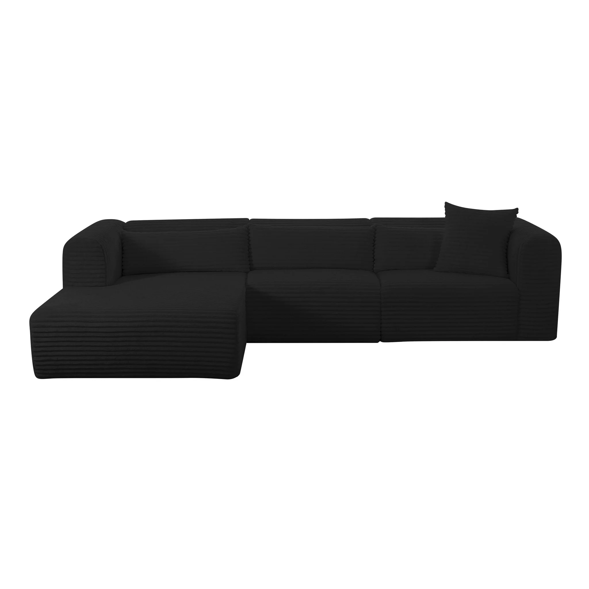 Tarra Fluffy Oversized Black Corduroy Modular LAF Chaise - Image 5