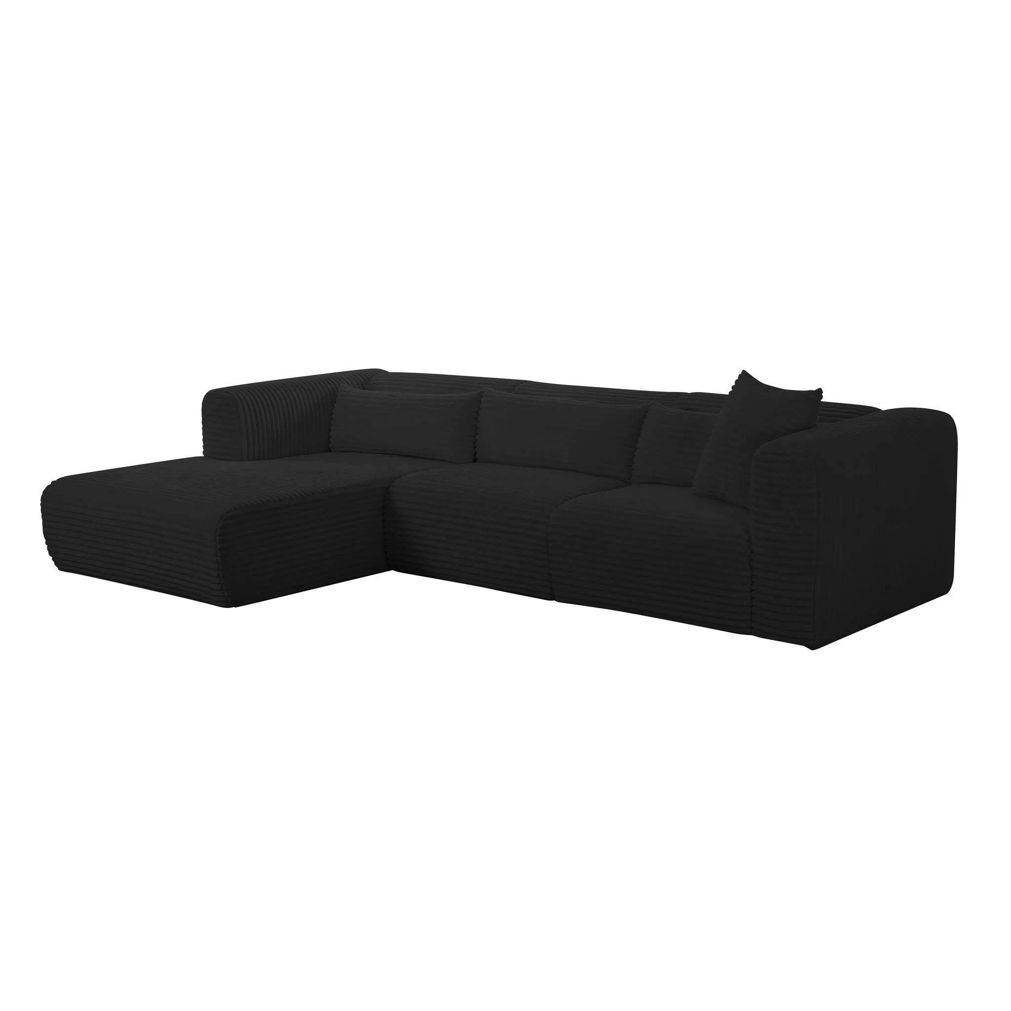 Tarra Fluffy Oversized Black Corduroy Modular LAF Chaise - Image 7