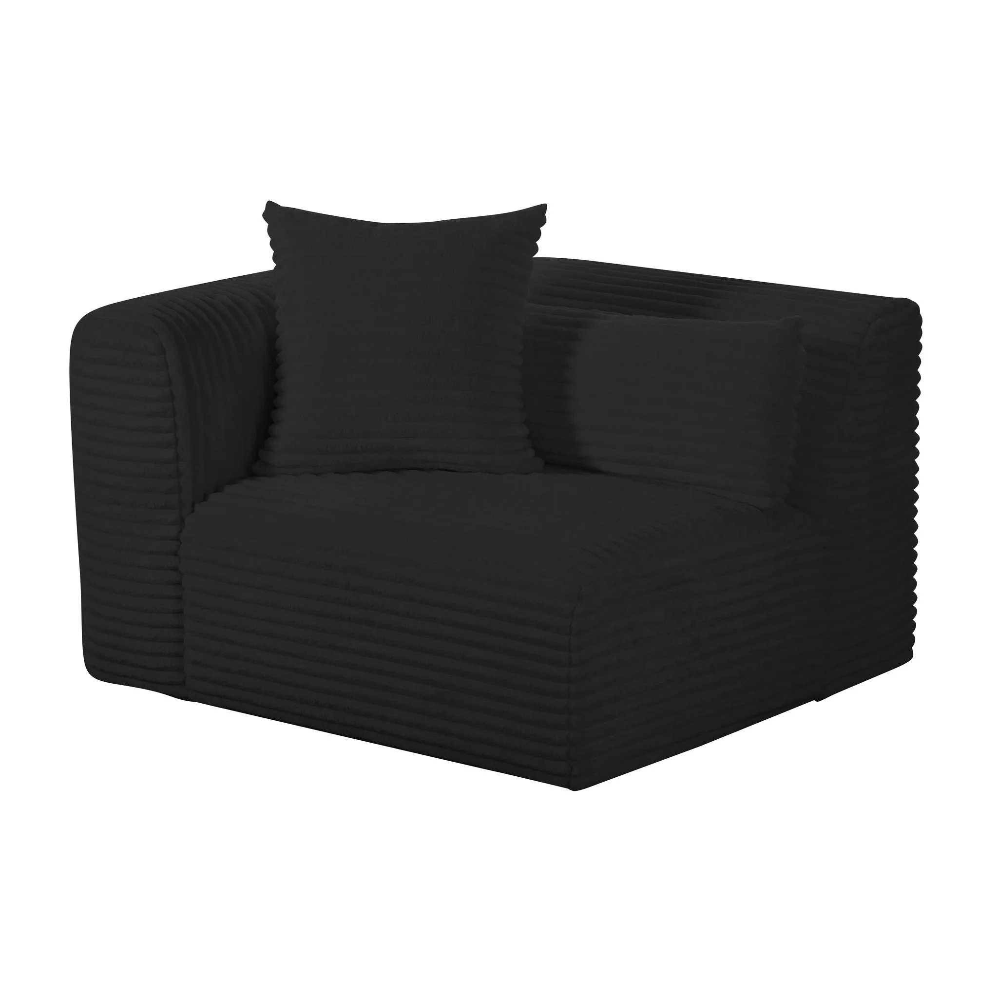 Tarra Fluffy Oversized Black Corduroy Modular LAF Corner Chair - Image 4