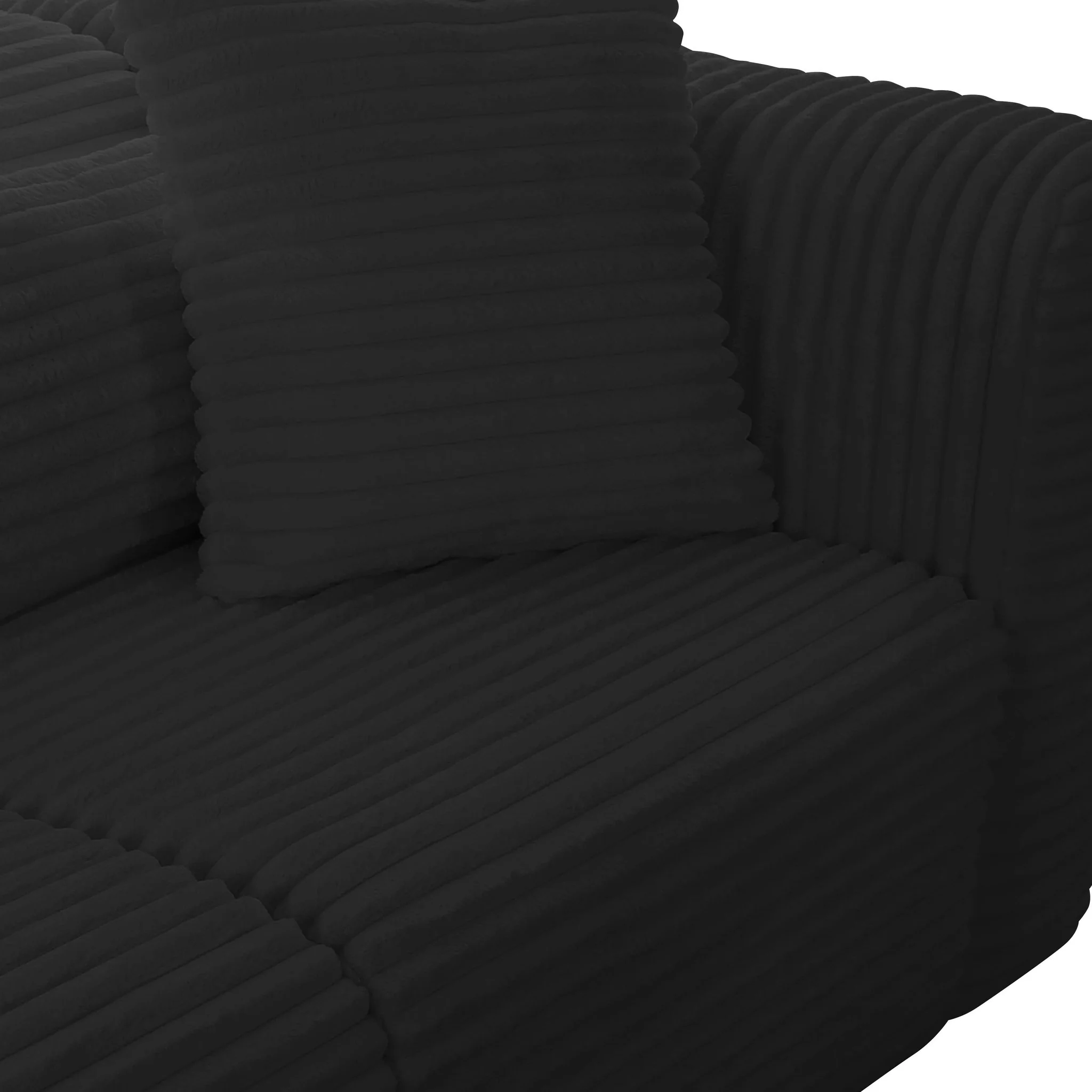 Tarra Fluffy Oversized Black Corduroy Modular LAF Sectional - Image 7