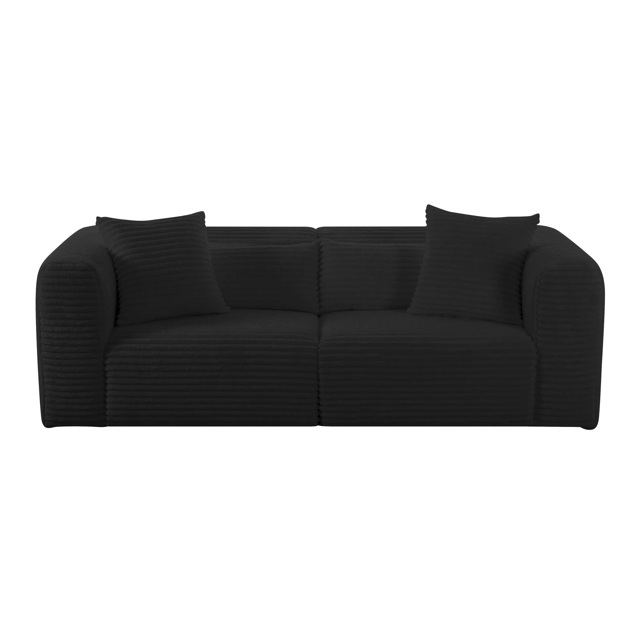 Tarra Fluffy Oversized Black Corduroy Modular Loveseat - Image 2