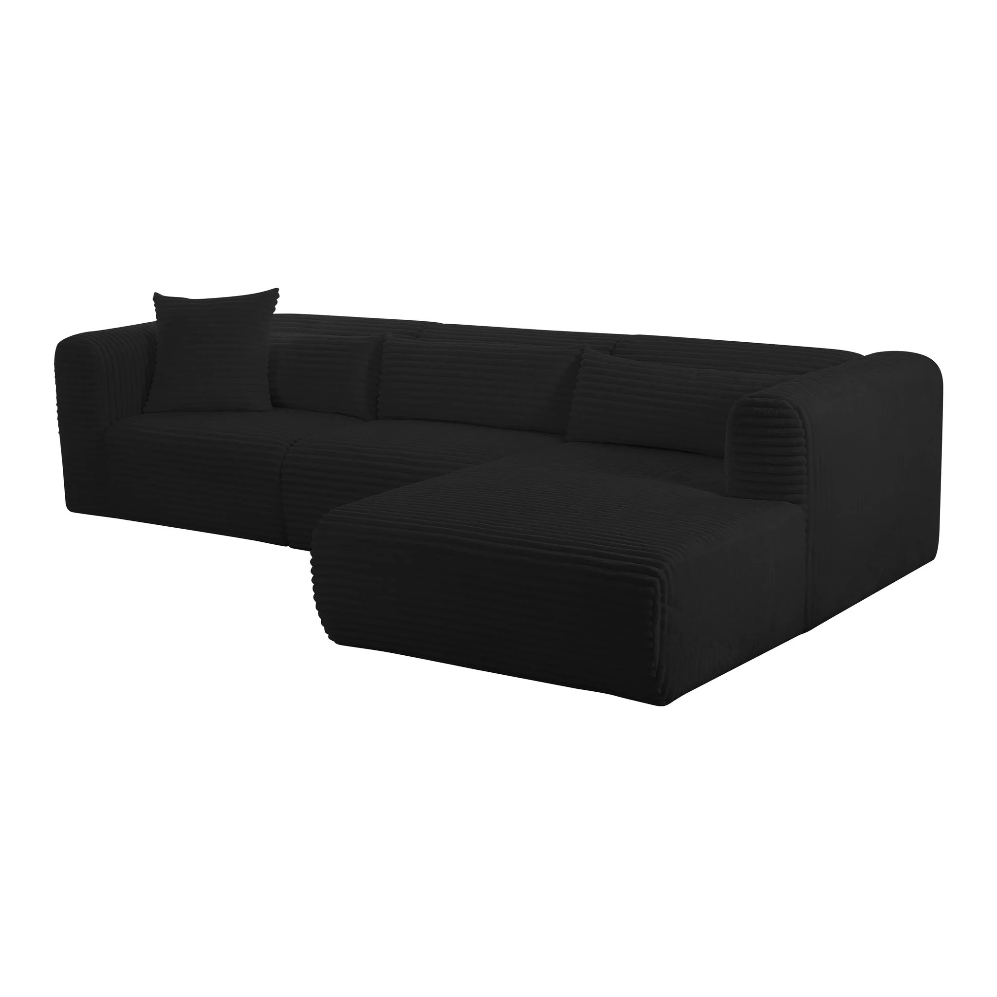 Tarra Fluffy Oversized Black Corduroy Modular RAF Sectional - Image 4