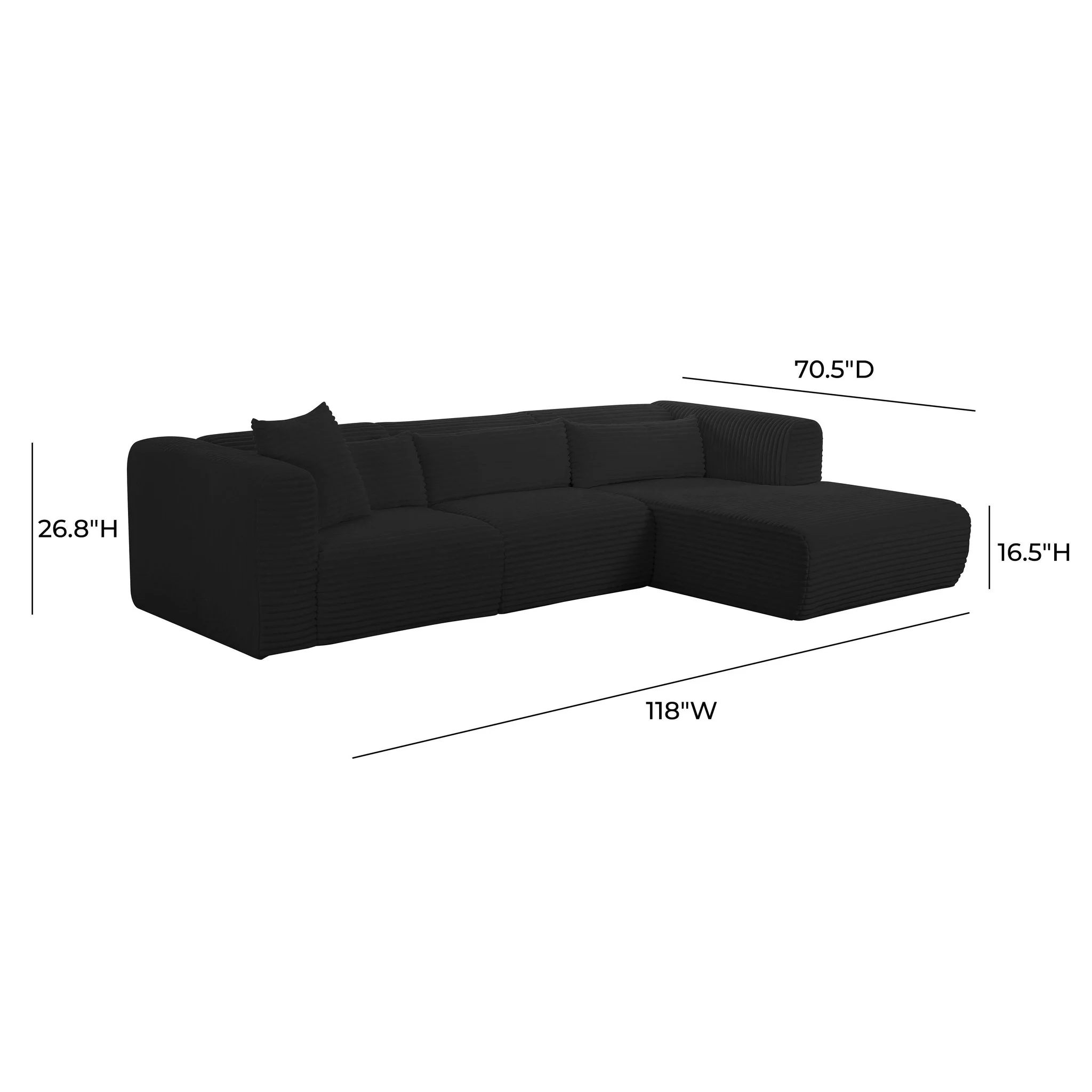 Tarra Fluffy Oversized Black Corduroy Modular RAF Sectional - Image 8
