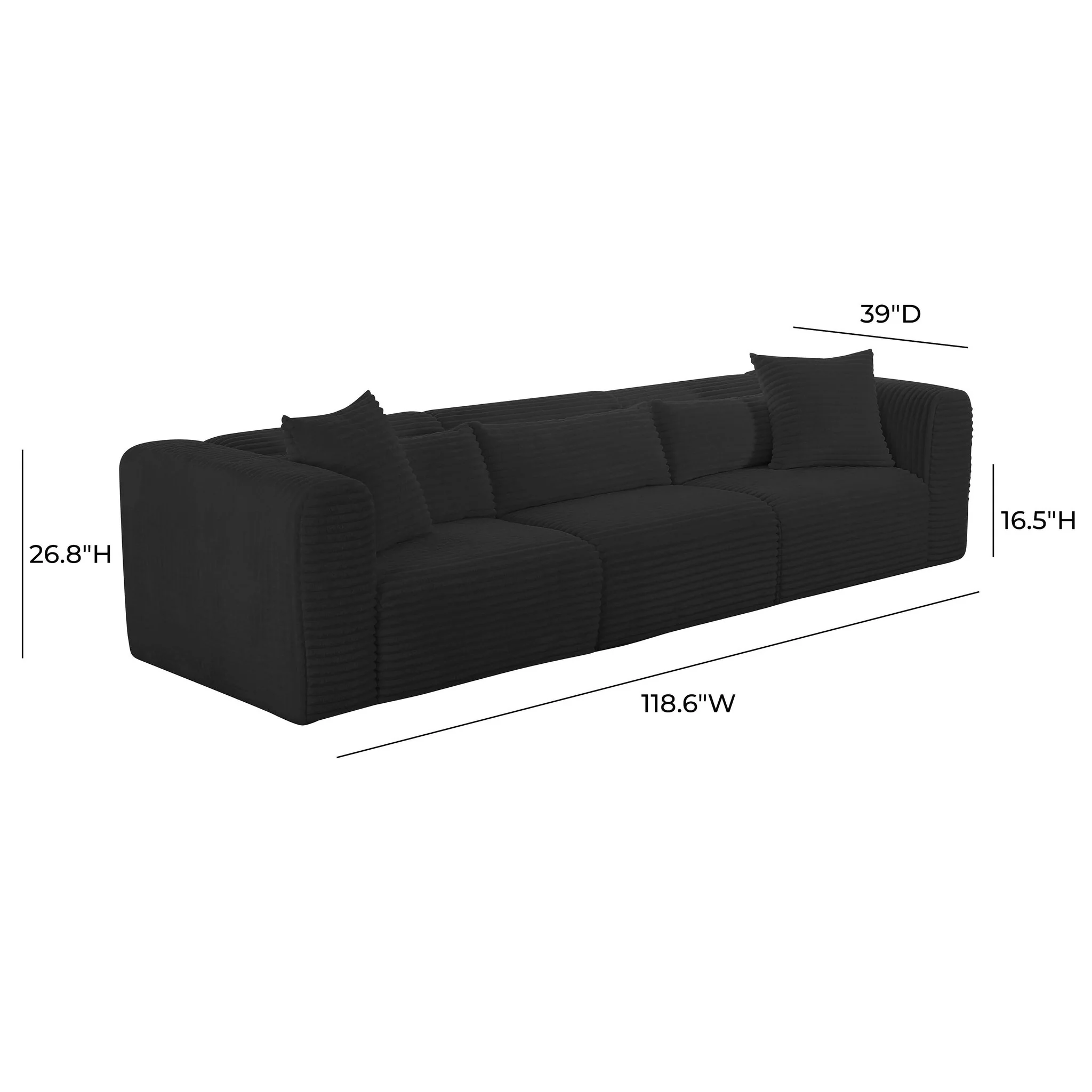 Tarra Fluffy Oversized Black Corduroy Modular Sofa - Image 5