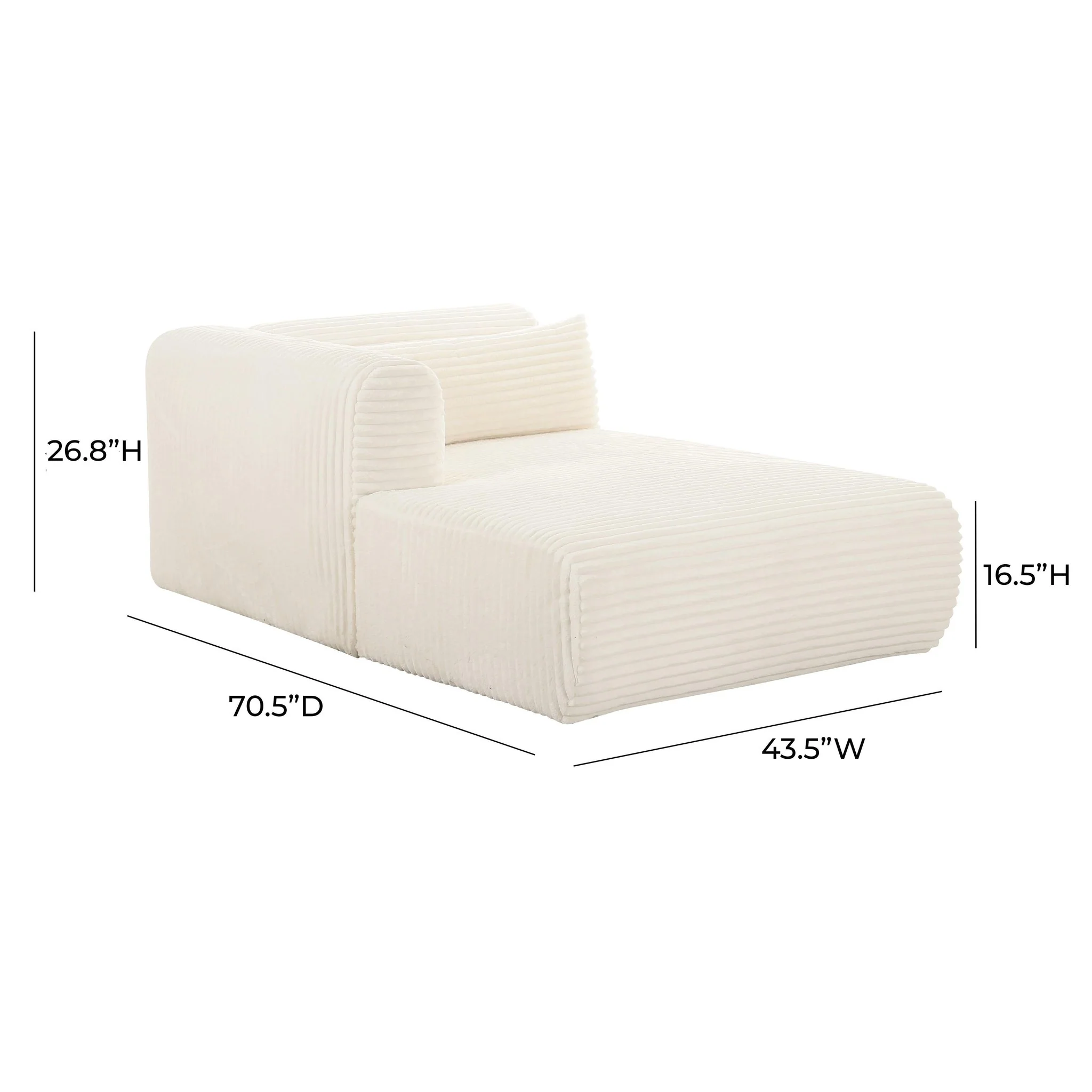 Tarra Fluffy Oversized Cream Corduroy Modular LAF Chaise - Image 6