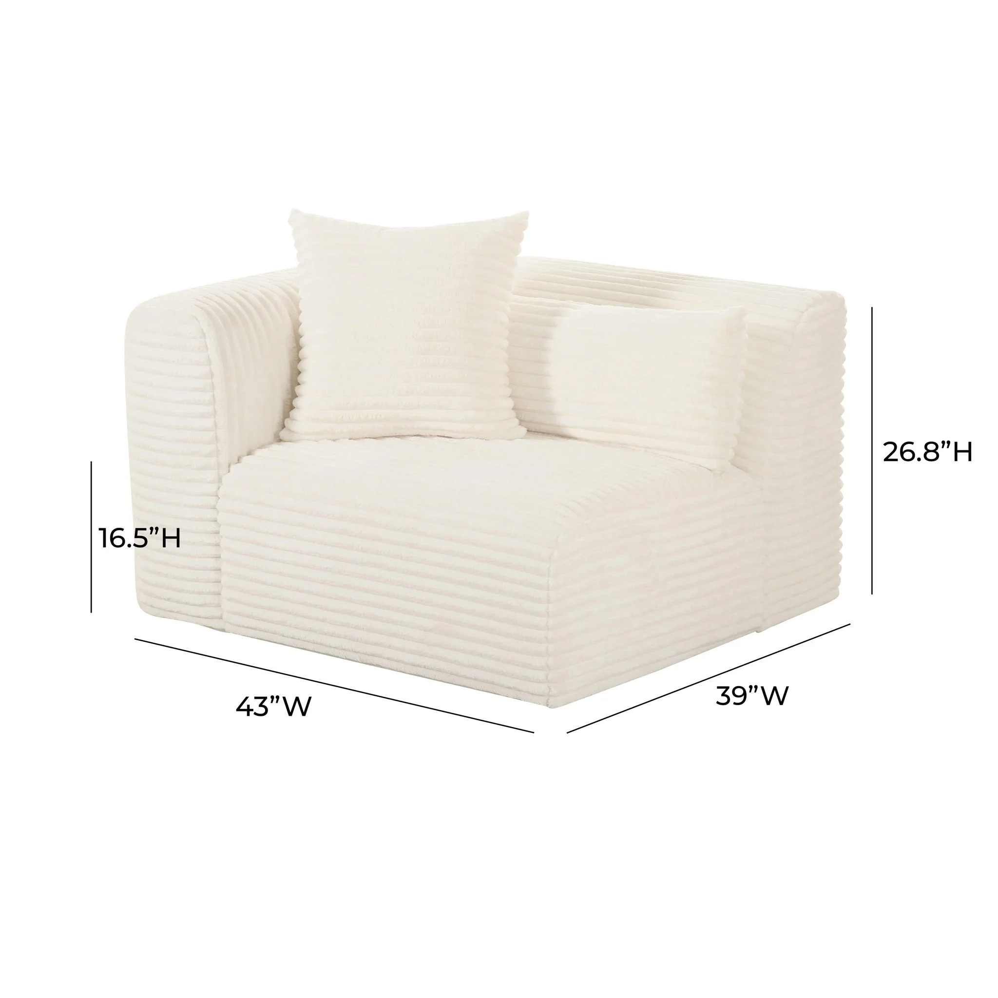 Tarra Fluffy Oversized Cream Corduroy Modular LAF Corner Chair - Image 7