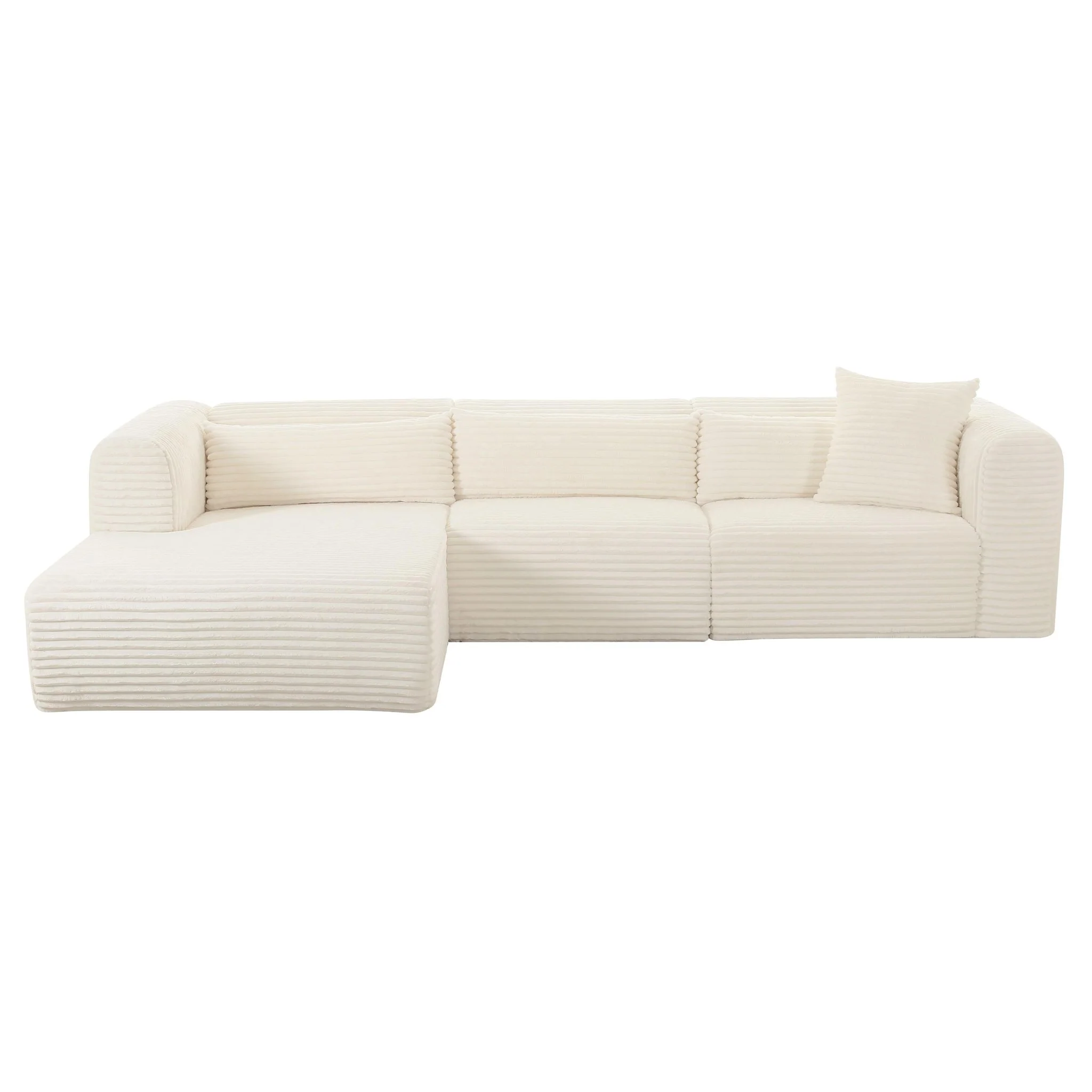 Tarra Fluffy Oversized Cream Corduroy Modular LAF Sectional - Image 3