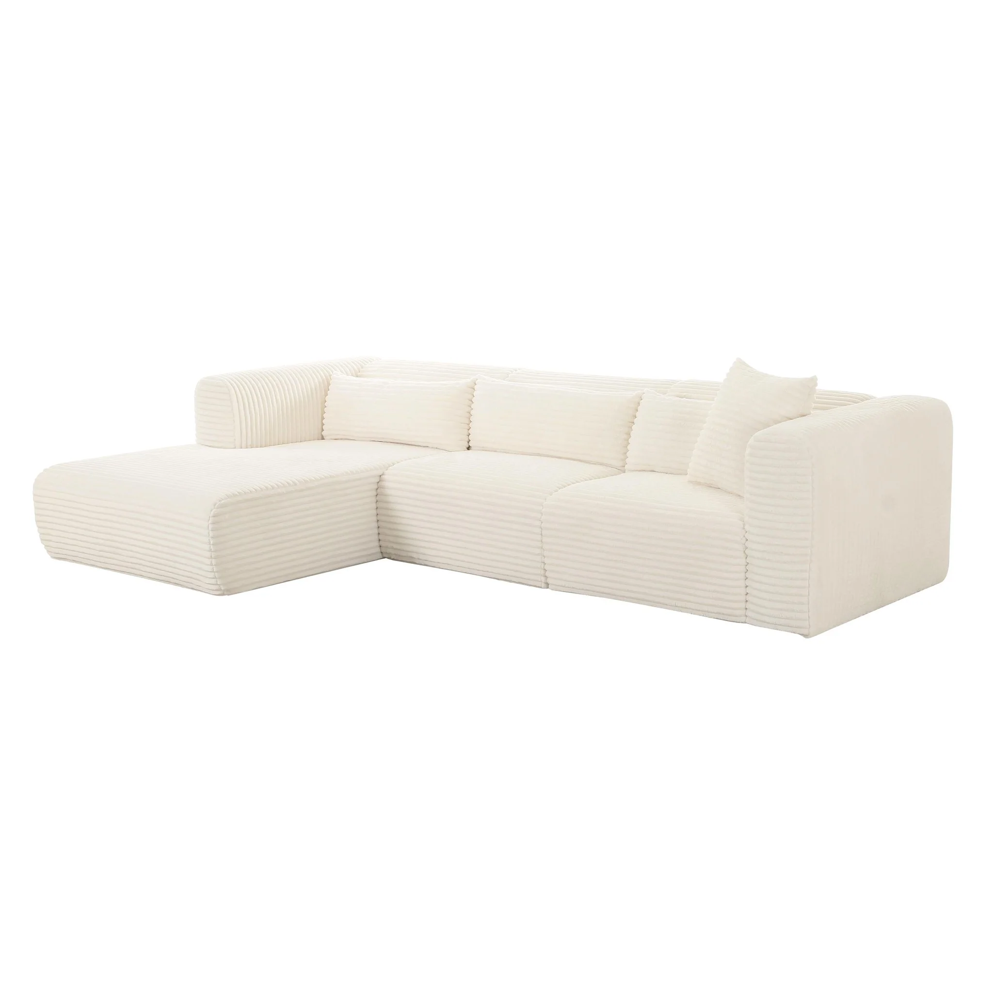 Tarra Fluffy Oversized Cream Corduroy Modular LAF Sectional - Image 5