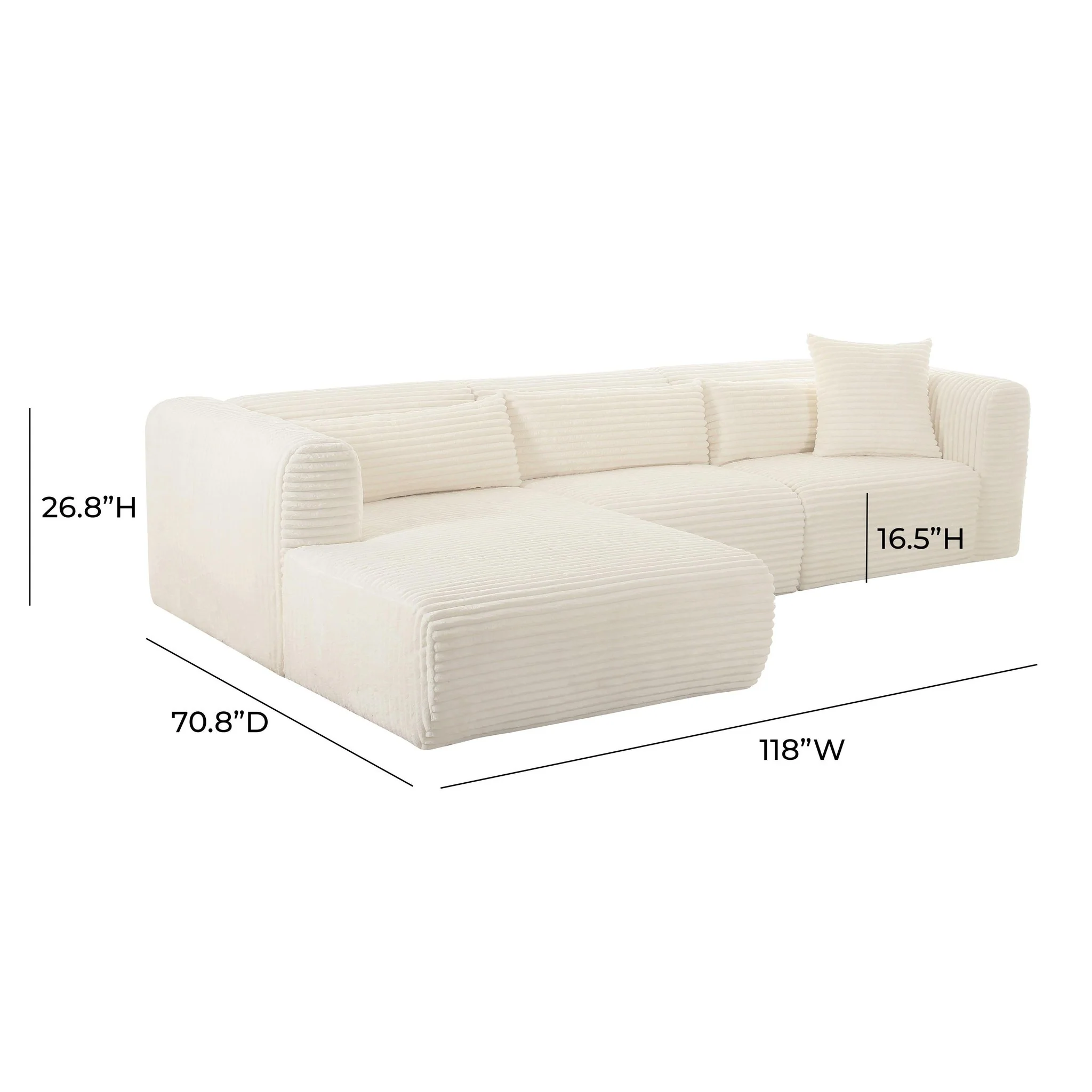 Tarra Fluffy Oversized Cream Corduroy Modular LAF Sectional - Image 6