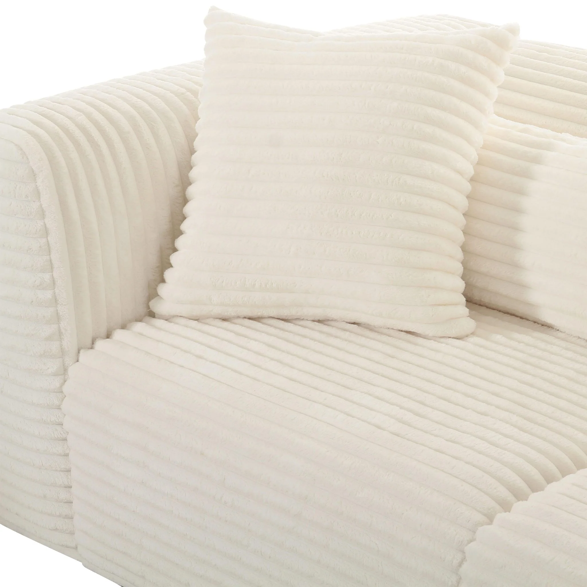 Tarra Fluffy Oversized Cream Corduroy Modular Loveseat - Image 4