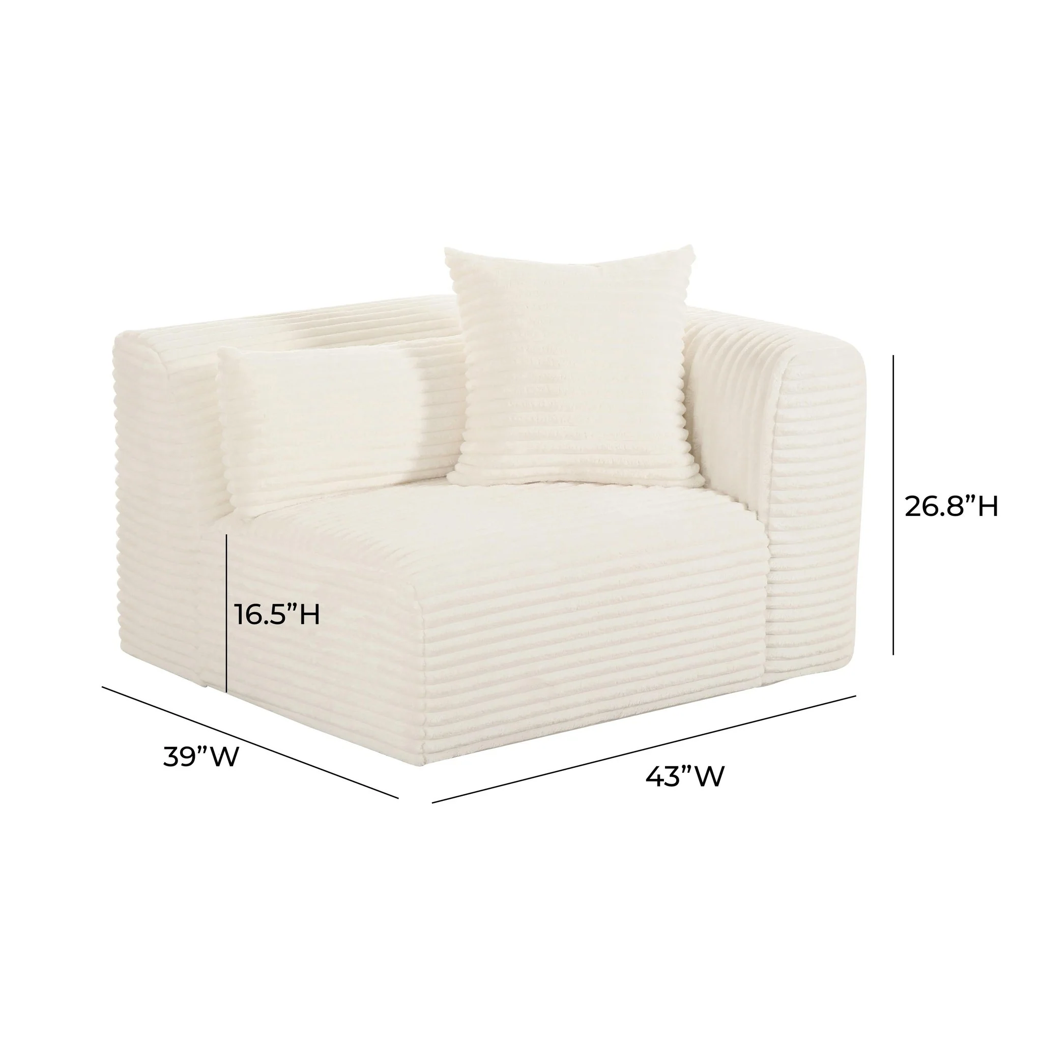 Tarra Fluffy Oversized Cream Corduroy Modular RAF Corner Chair - Image 6