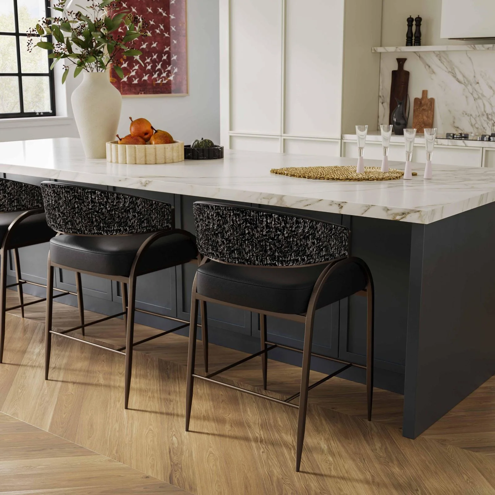 Tatum Black Vegan Leather 2-Tone Counter Stool - Image 2