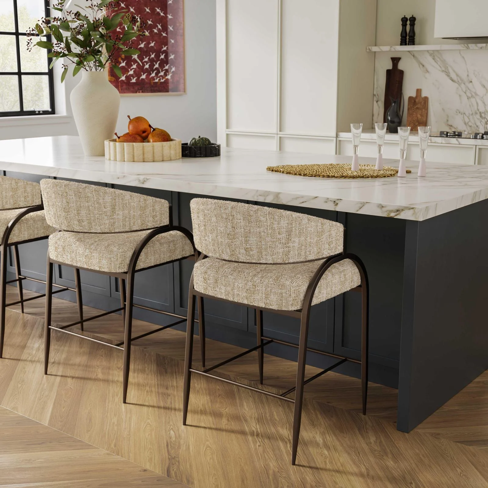Tatum Taupe Textured Performance Boucle Counter Stool - Image 2