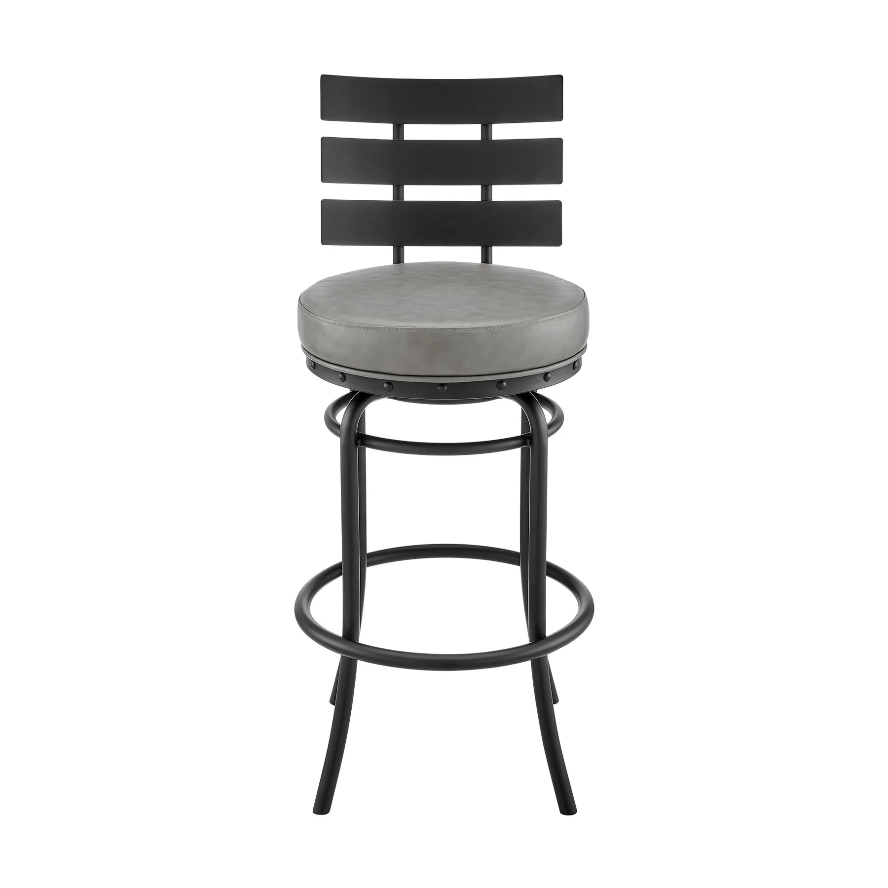 Tatyana Swivel Counter or Bar Stool in Black Finish with Gray Faux Leather - Image 2