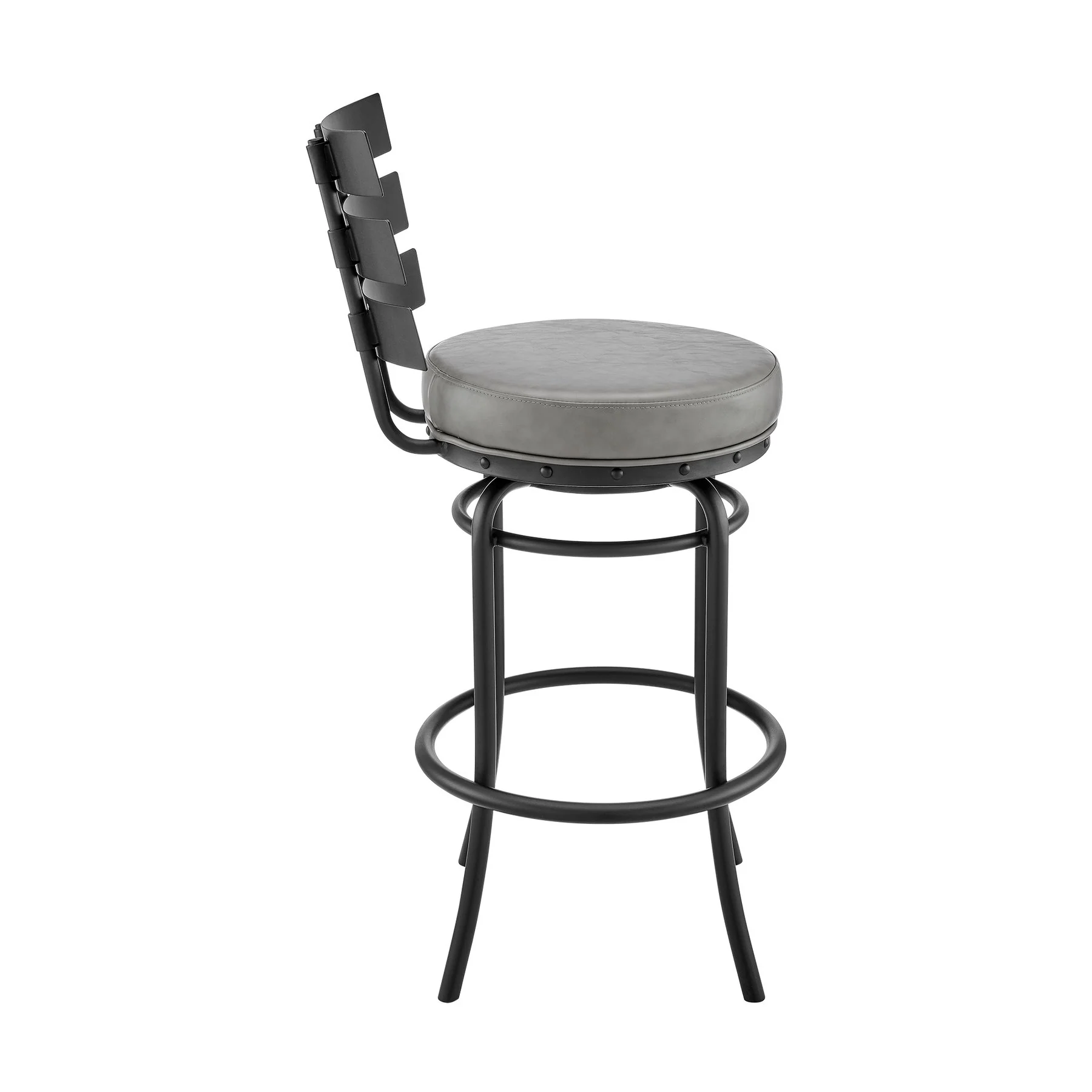 Tatyana Swivel Counter or Bar Stool in Black Finish with Gray Faux Leather - Image 3