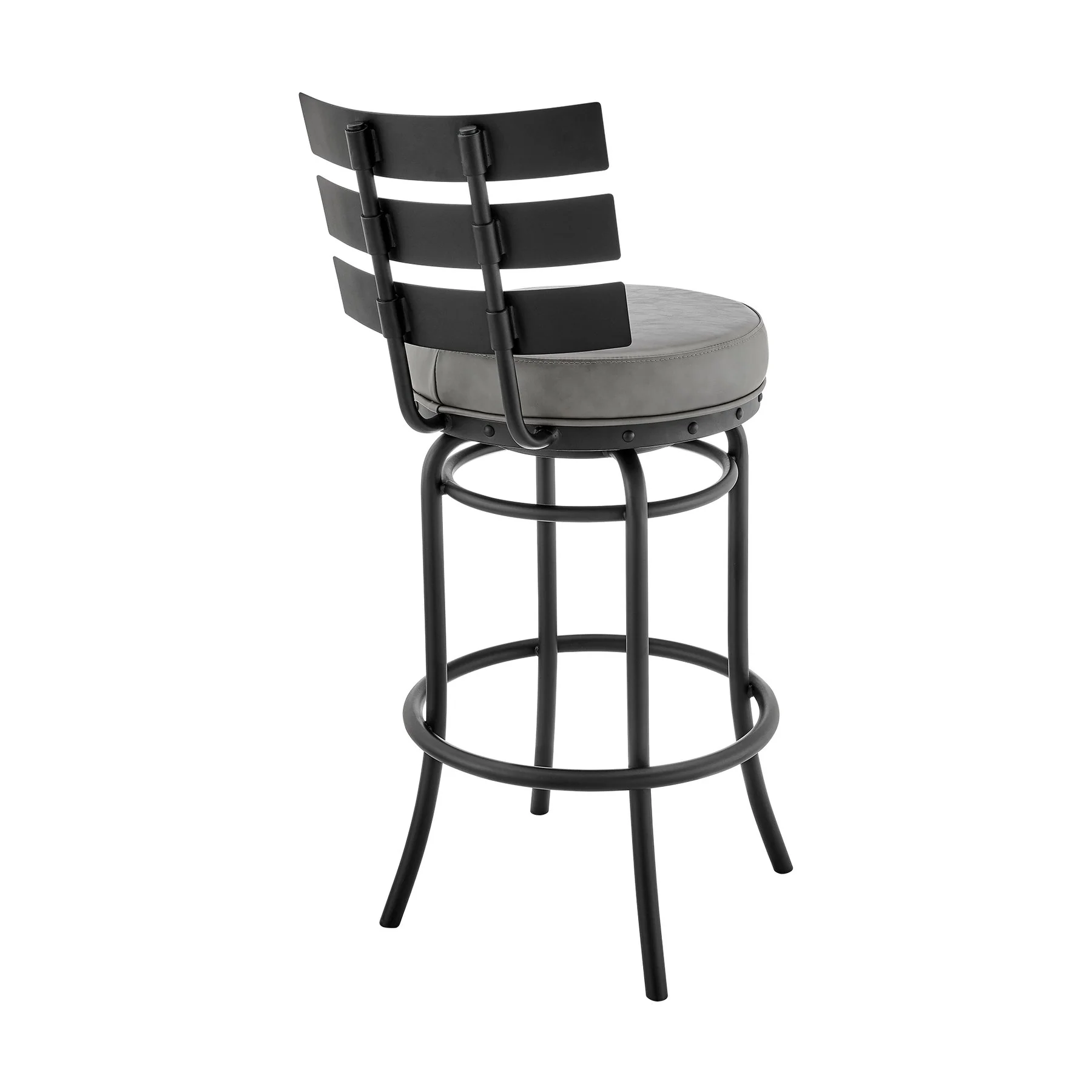Tatyana Swivel Counter or Bar Stool in Black Finish with Gray Faux Leather - Image 4