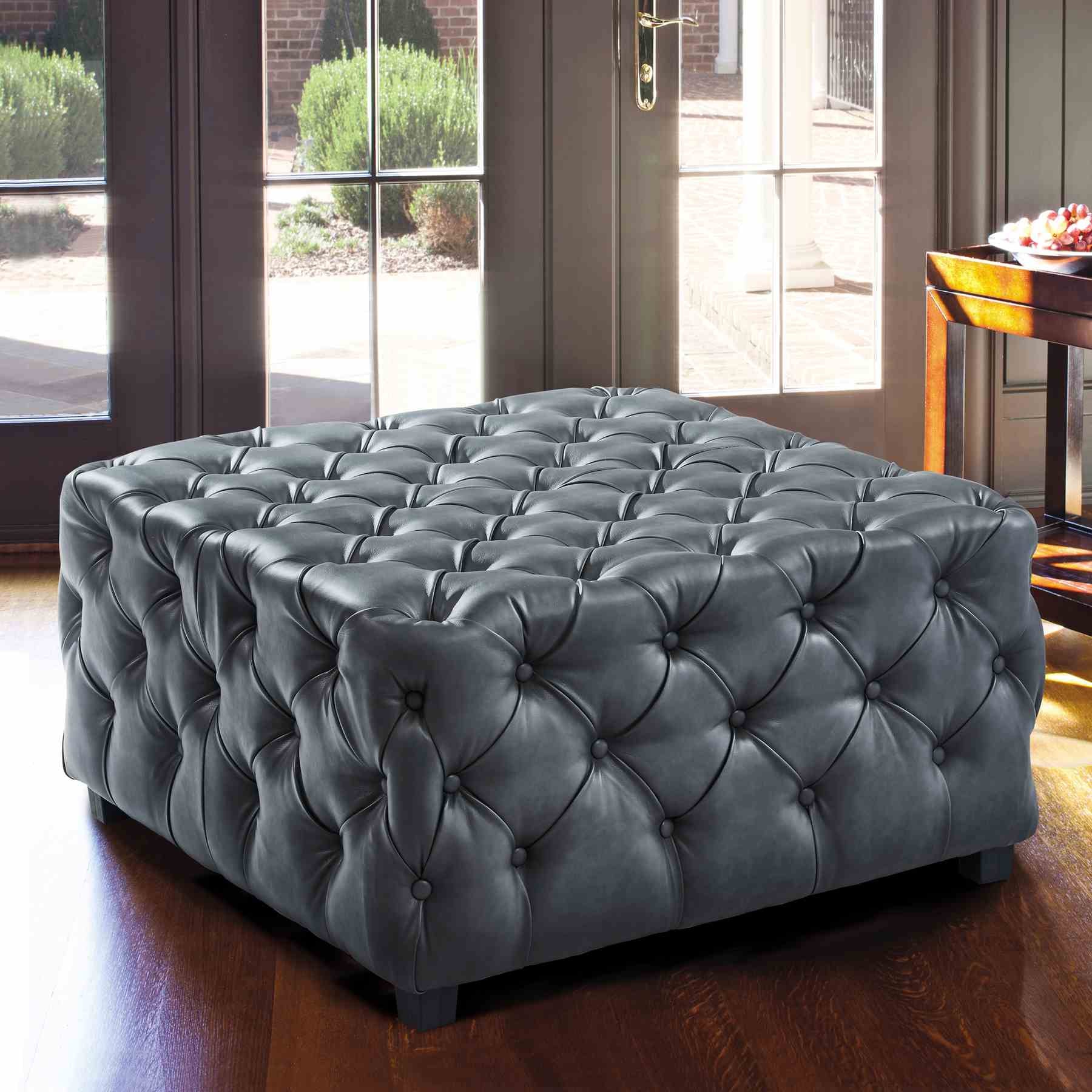 Taurus Contemporary Ottoman in Gray Faux Leather with Wood Legs - Image 3