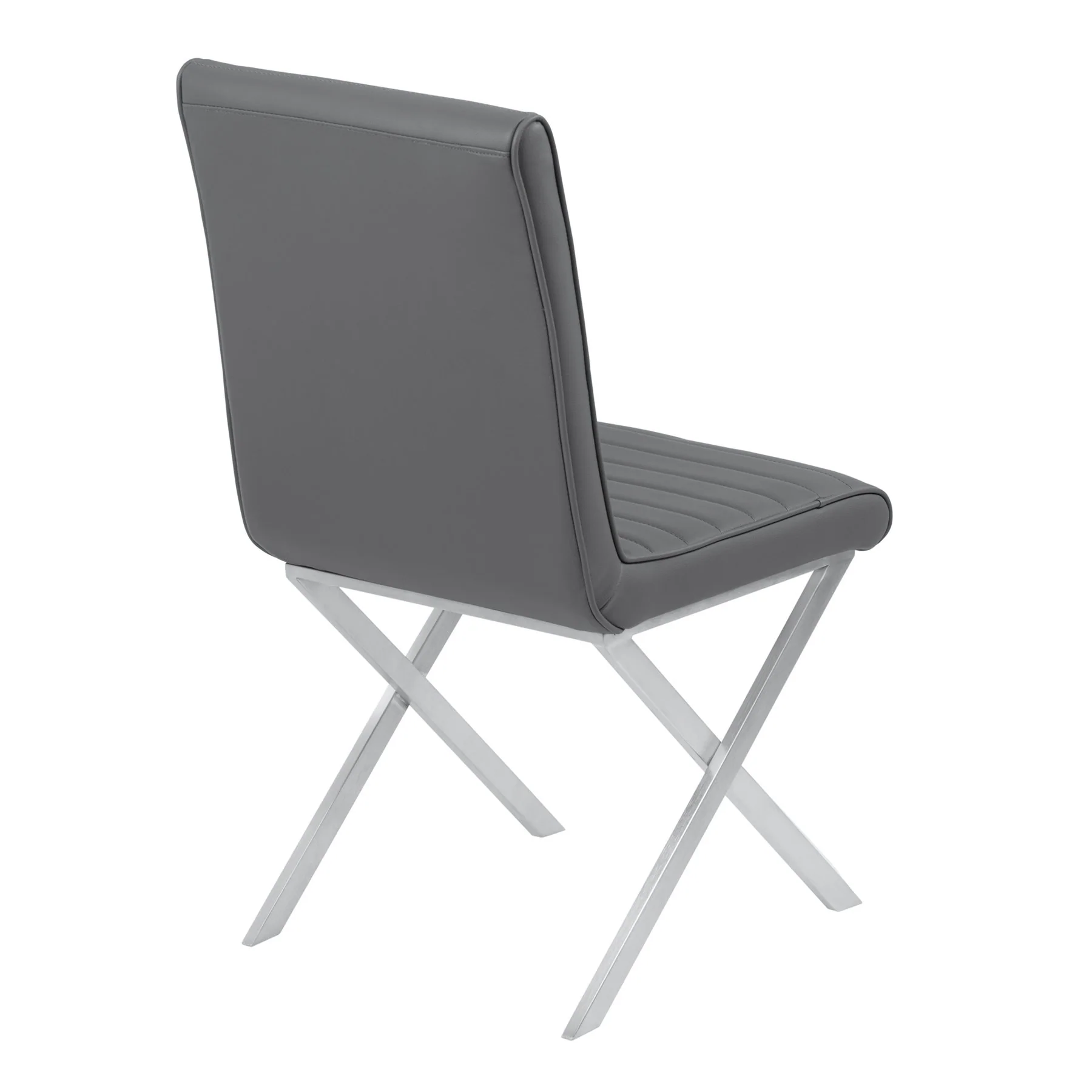 Tempe Contemporary Dining Chair in Gray Faux Leather with Brushed Stainless Steel Finish - Set of 2 - Image 3