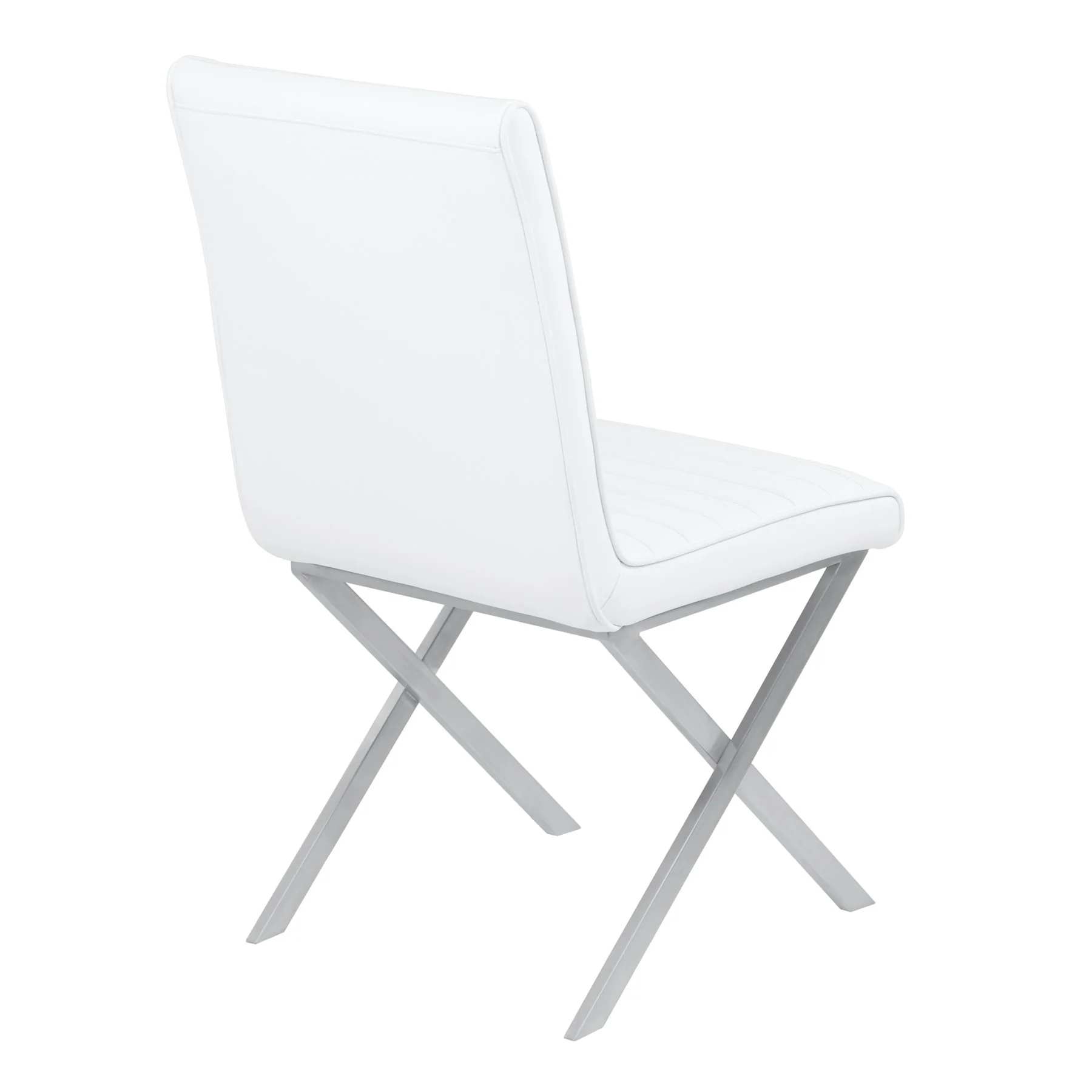 Tempe Contemporary Dining Chair in White Faux Leather with Brushed Stainless Steel Finish - Set of 2 - Image 3