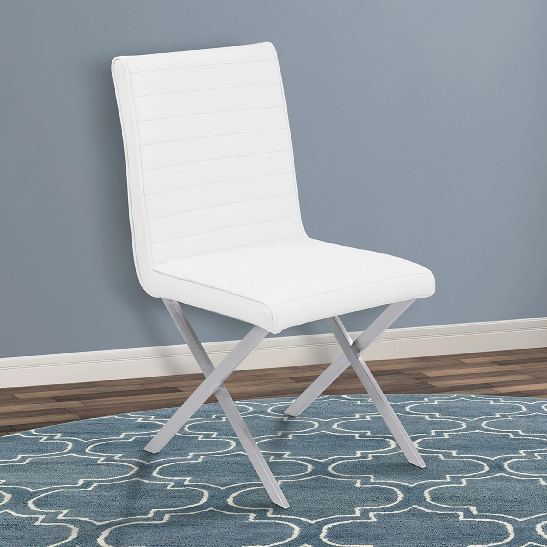 Tempe Contemporary Dining Chair in White Faux Leather with Brushed Stainless Steel Finish - Set of 2 - Image 8