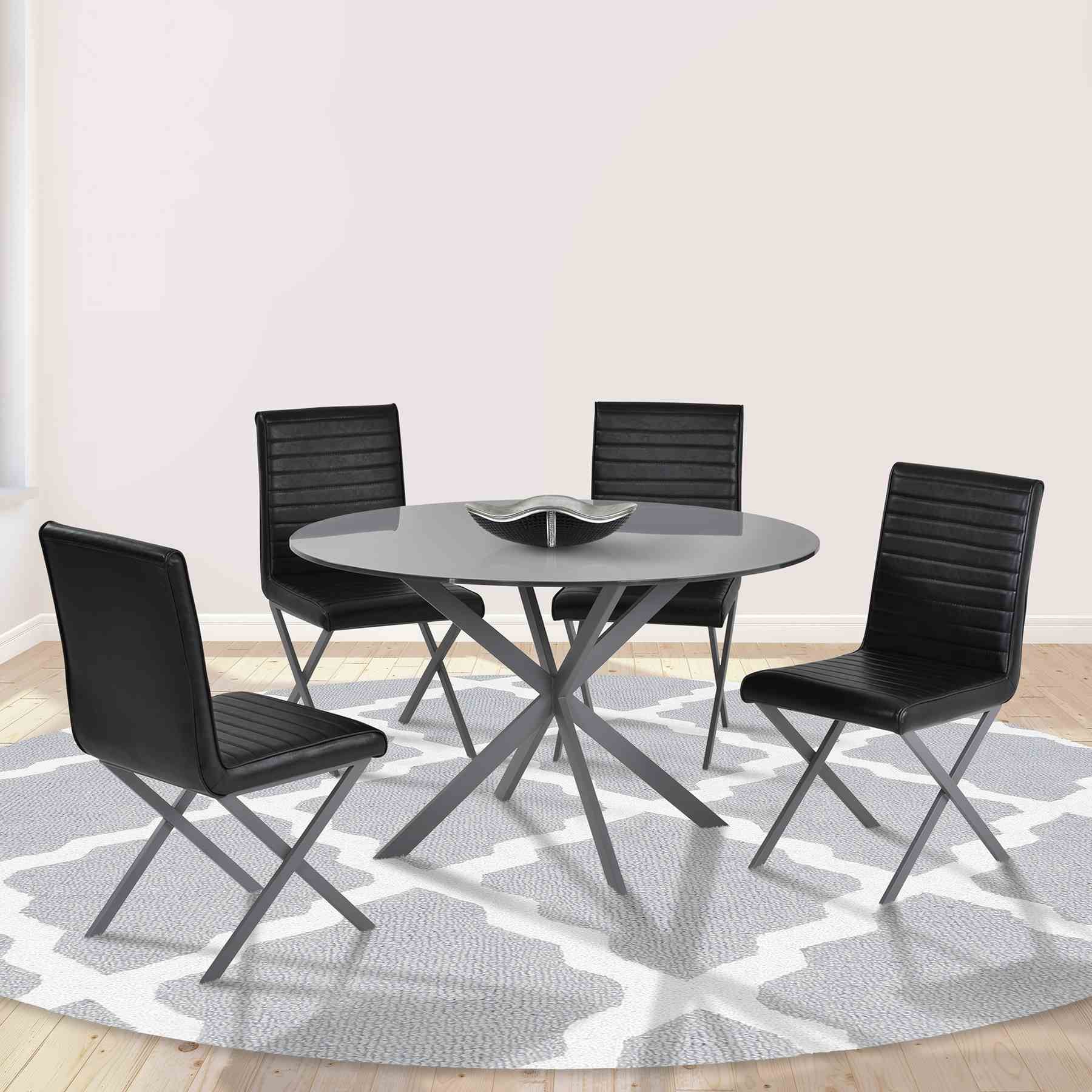 Tempe Modern Dining Chair in Gray Powder Coated finish and Vintage Black Faux Leather - Set of 2 - Image 8