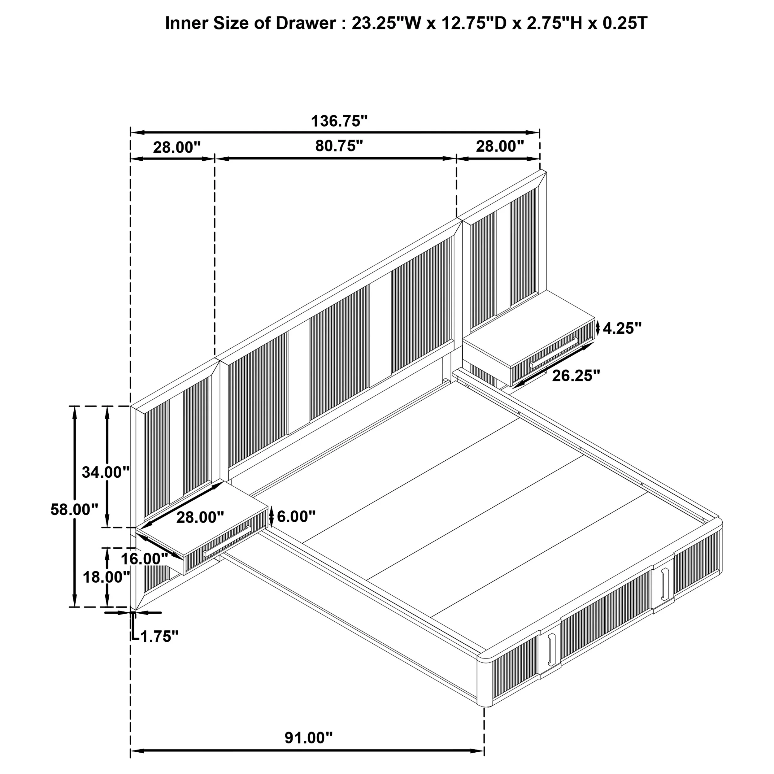 Terrace Wall Panel Platform Storage Bed with Attached Nightstands - Image 24