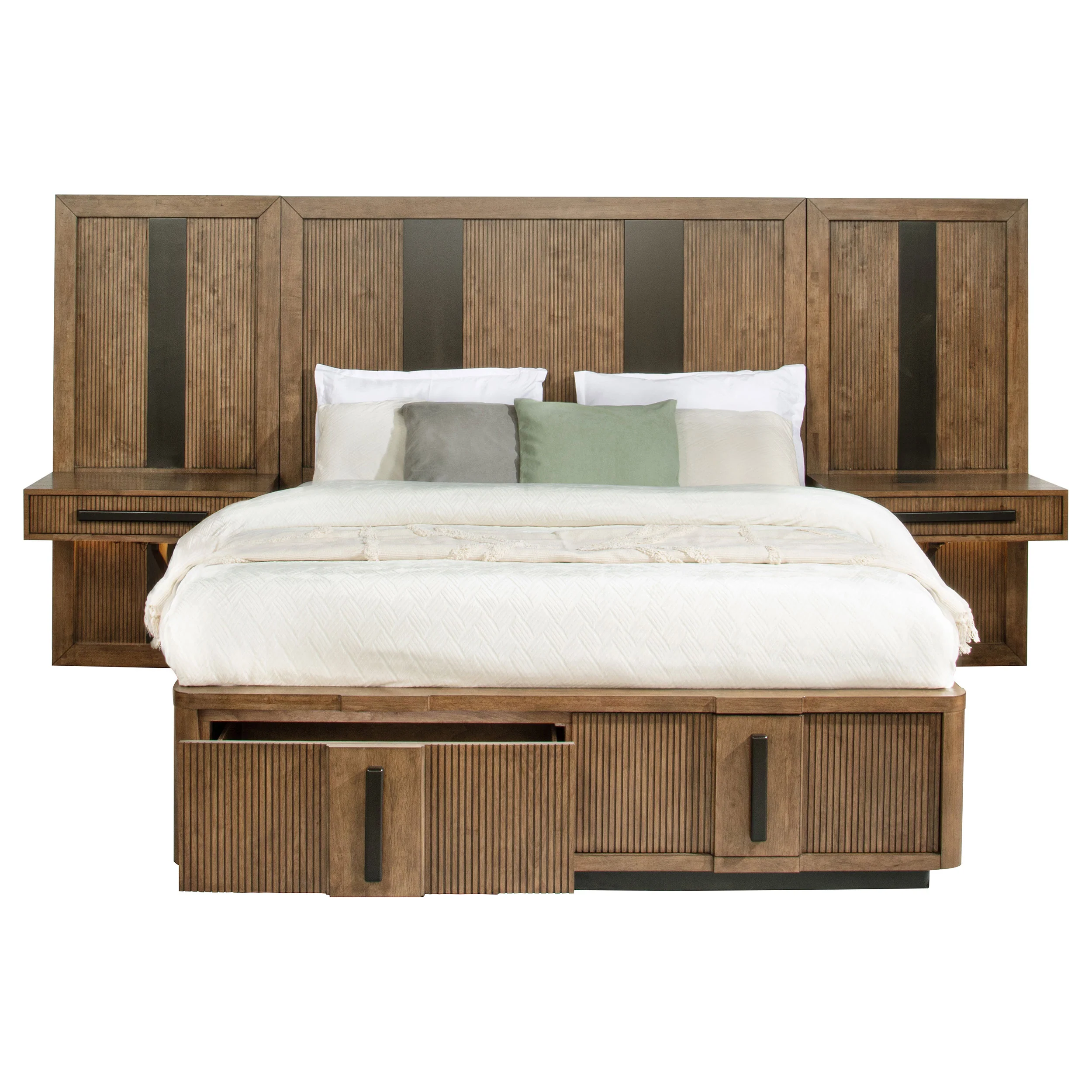Terrace Wall Panel Platform Storage Bed with Attached Nightstands - Image 3