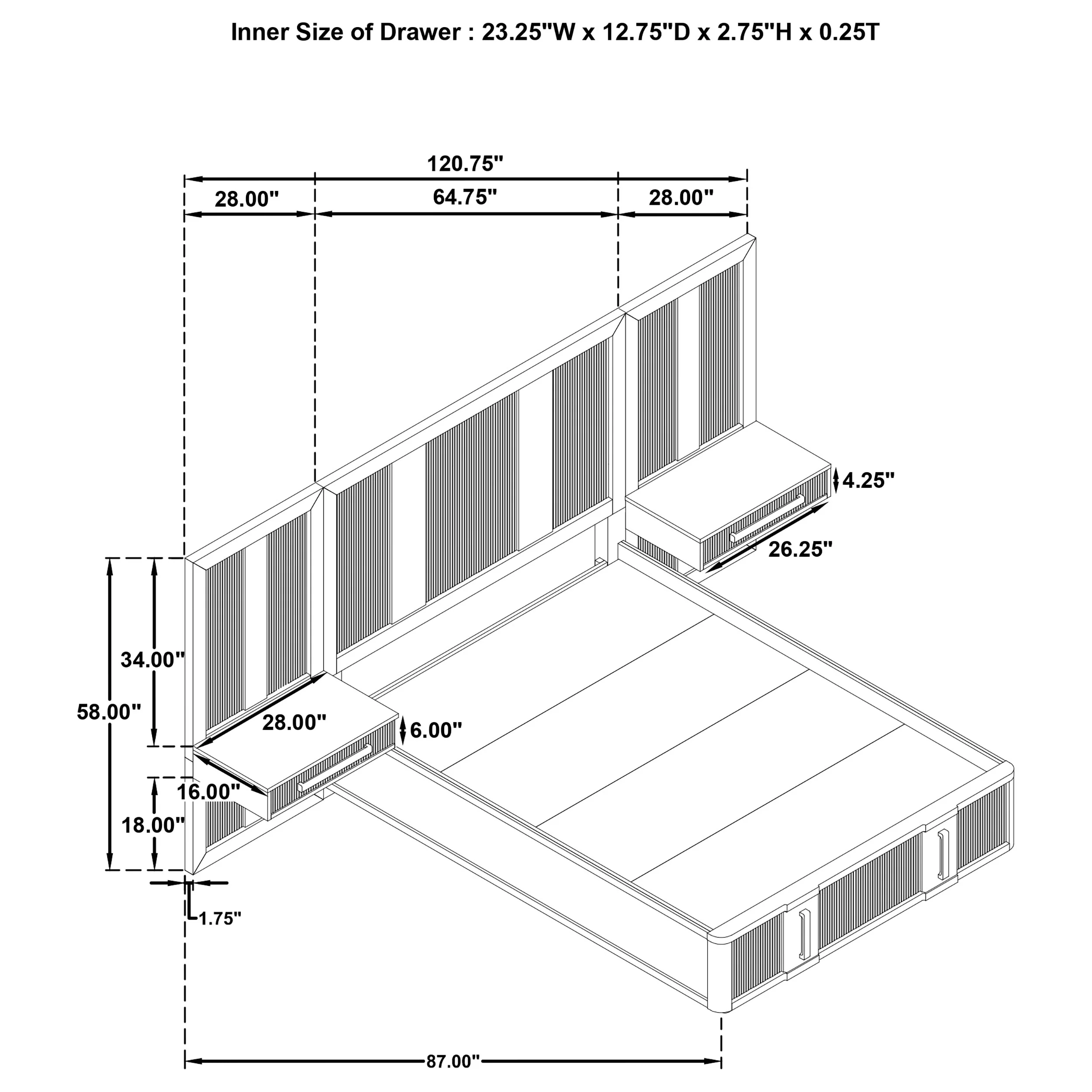 Terrace Wall Panel Platform Storage Bed with Attached Nightstands - Image 8