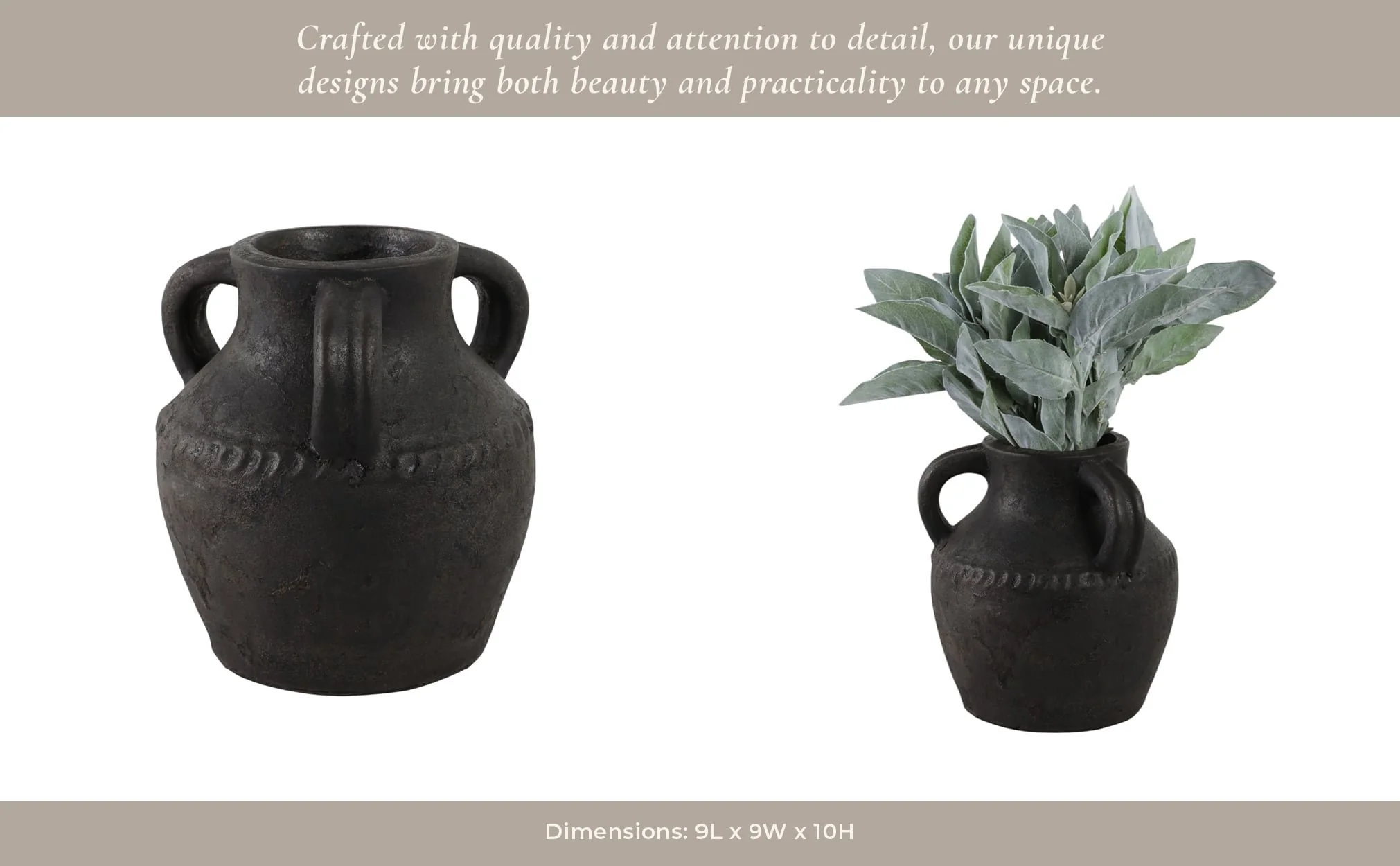 Terracotta, 10" Triple Handle Jug, Black - Image 12