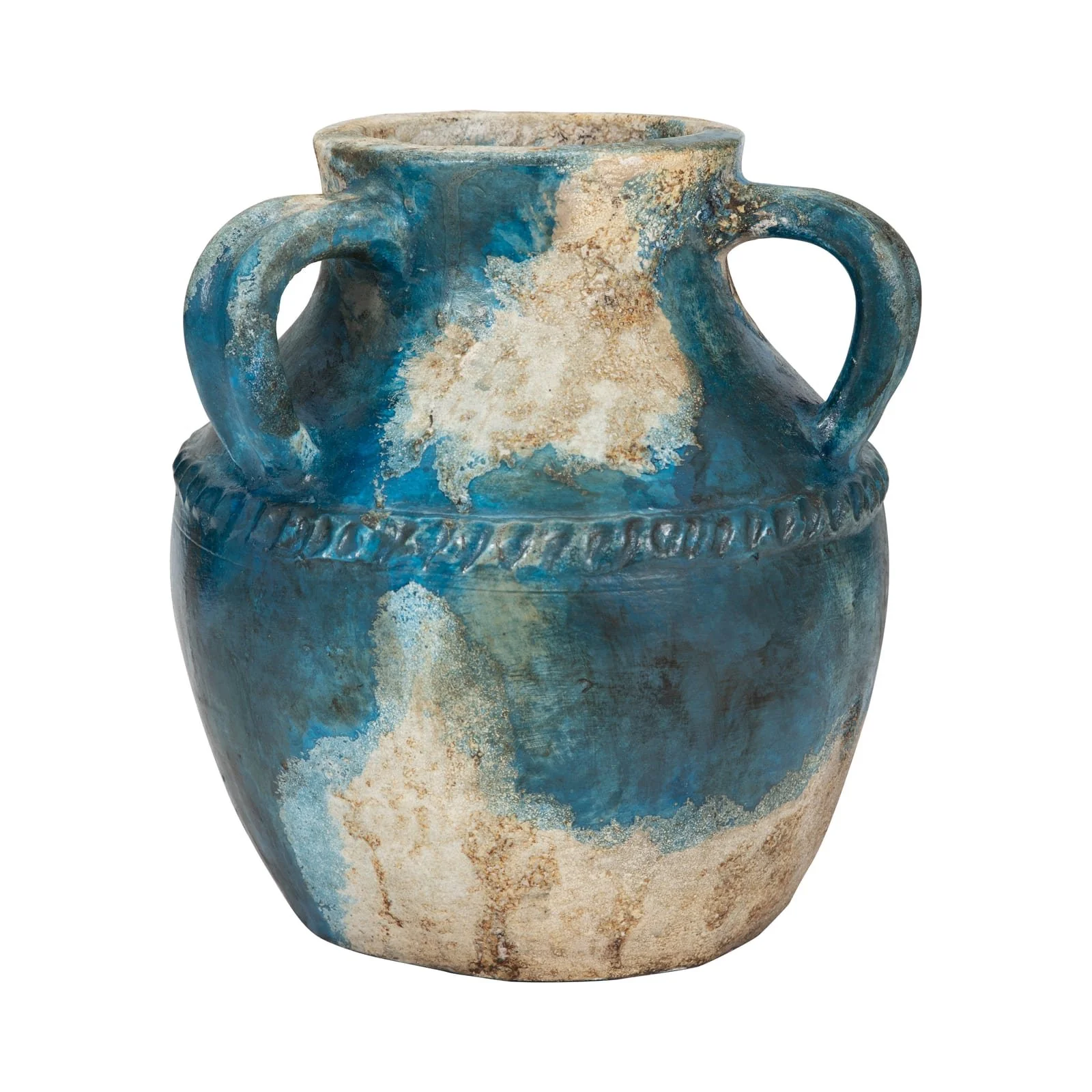 Terracotta, 10" Triple Handle Jug, Blue/ivory - Image 3