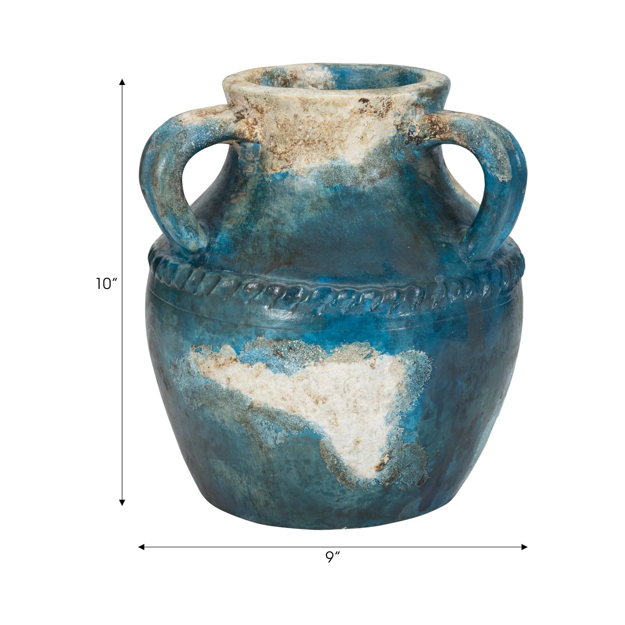 Terracotta, 10" Triple Handle Jug, Blue/ivory - Image 9