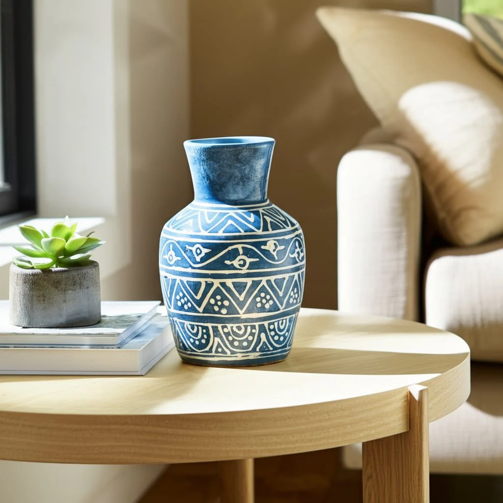 Terracotta,10"h Vase, Blue - Image 12