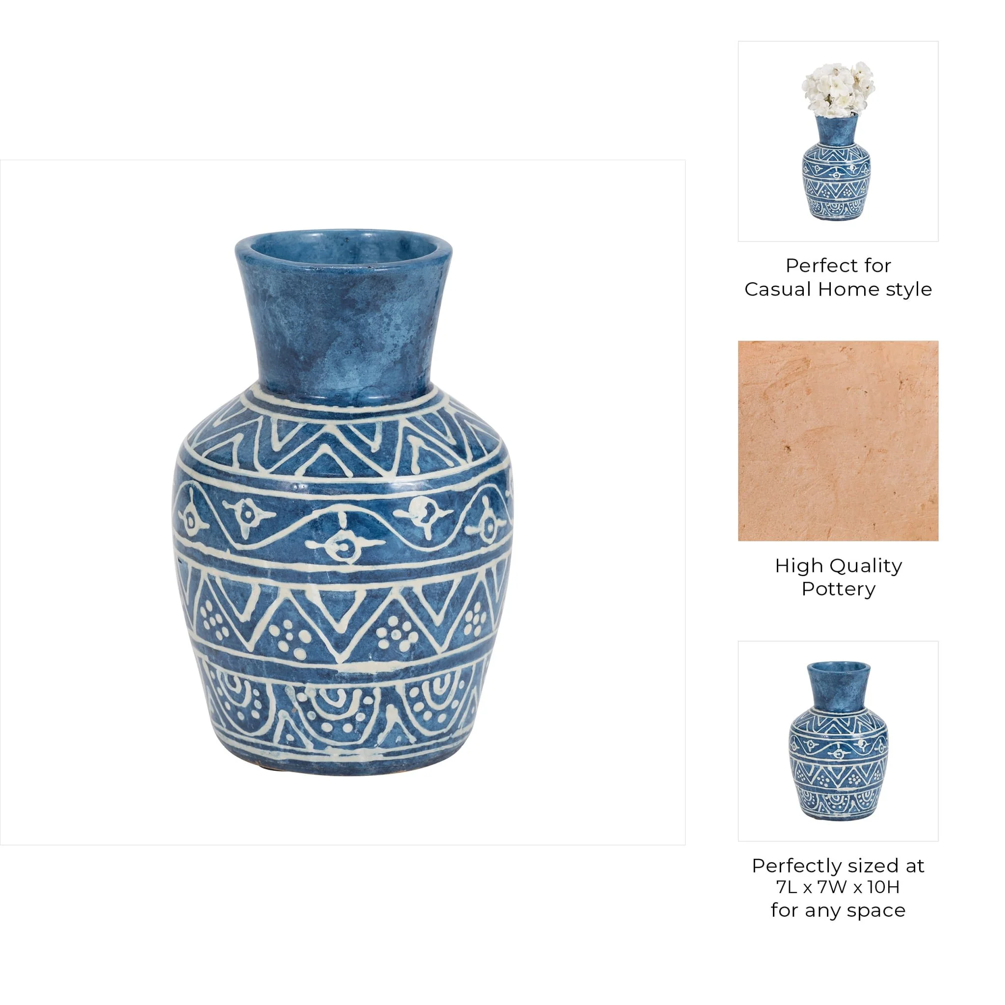 Terracotta,10"h Vase, Blue - Image 9