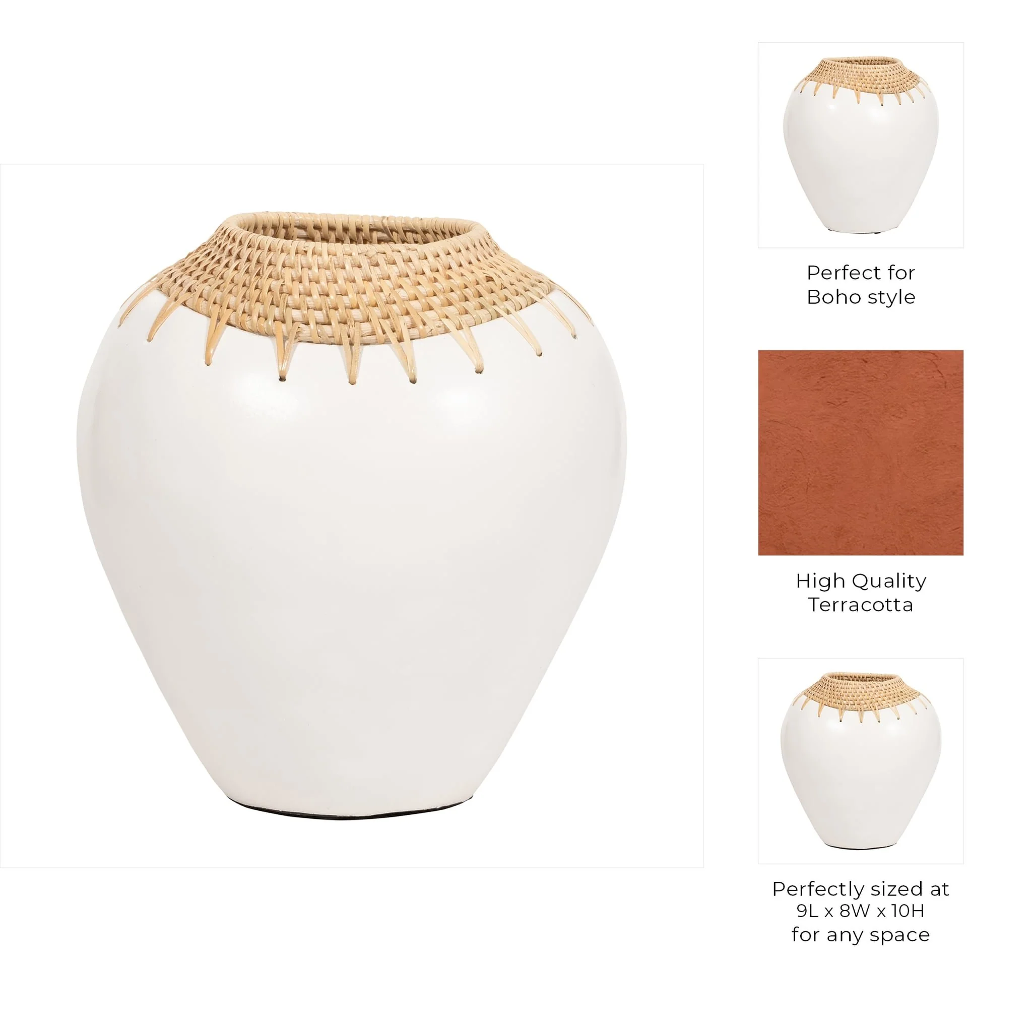 Terracotta, 10"h Vase, White/brown - Image 9