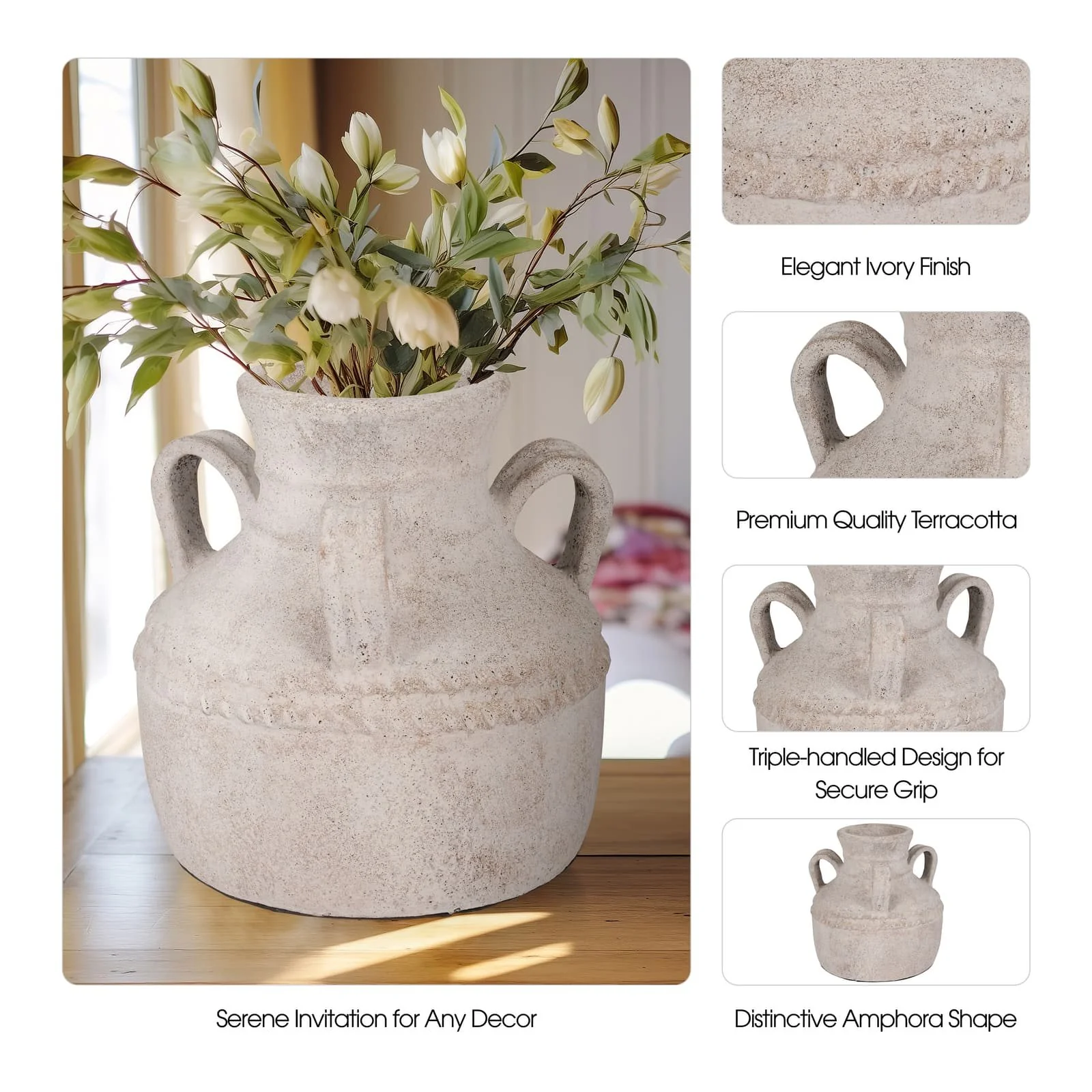Terracotta, 12" Triple Handle Jug, Ivory - Image 9