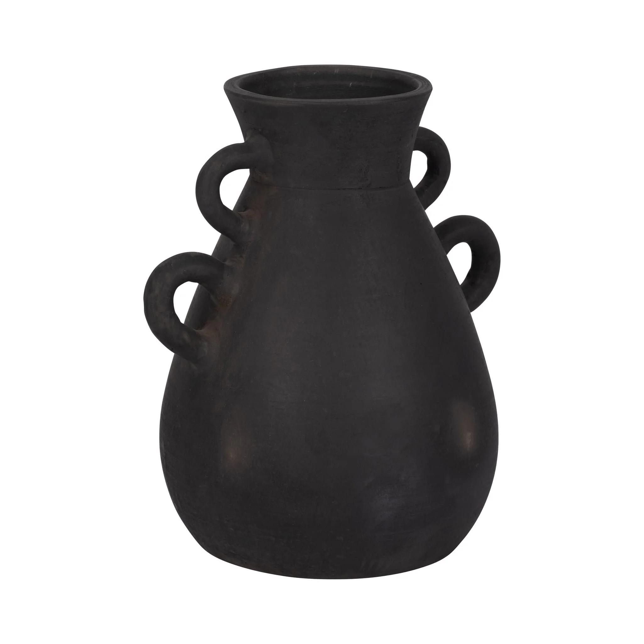 Terracotta, 12" Vase With 4 Handles, Black - Image 3