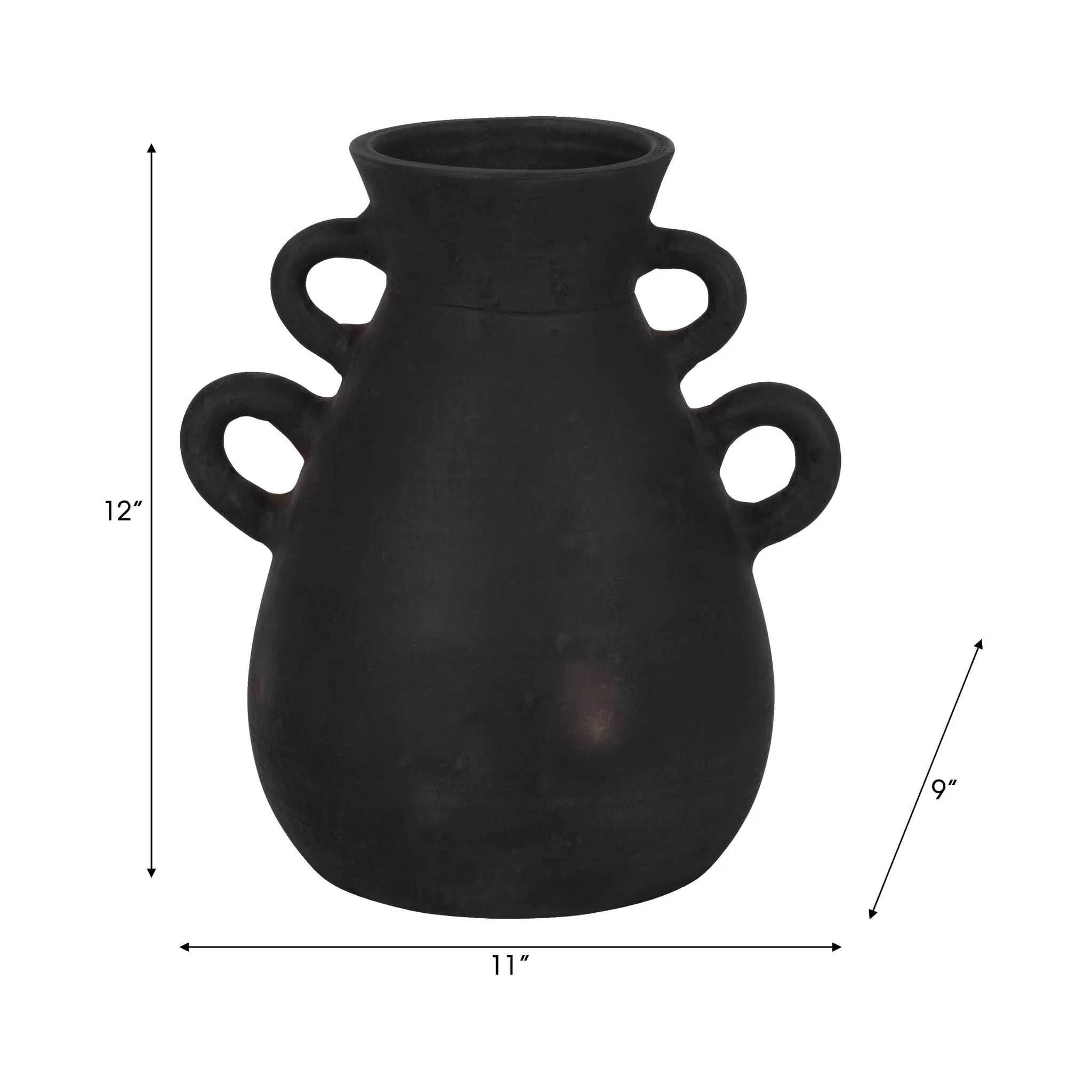 Terracotta, 12" Vase With 4 Handles, Black - Image 8