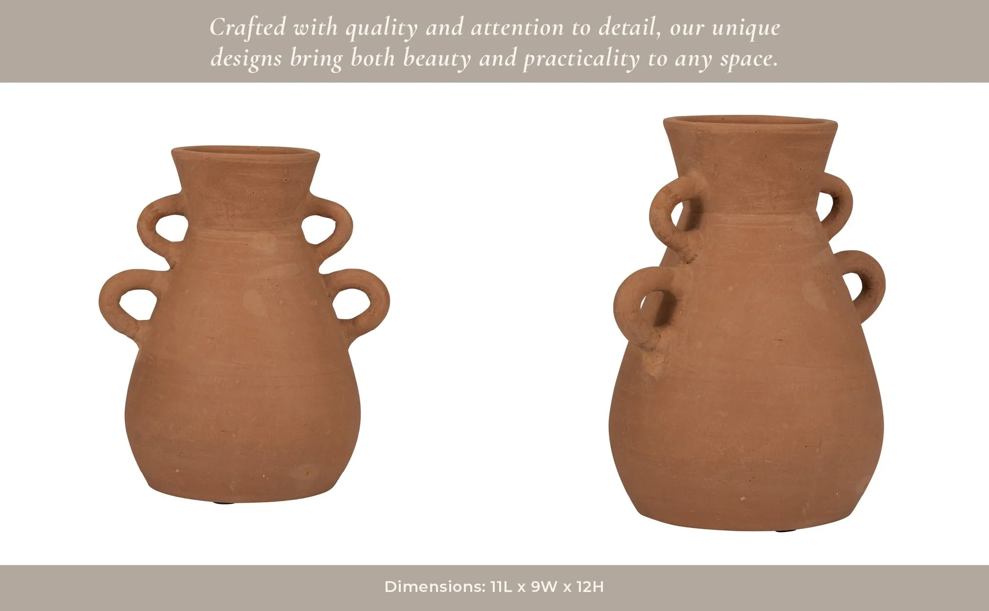Terracotta, 12" Vase With 4 Handles, Natural - Image 14