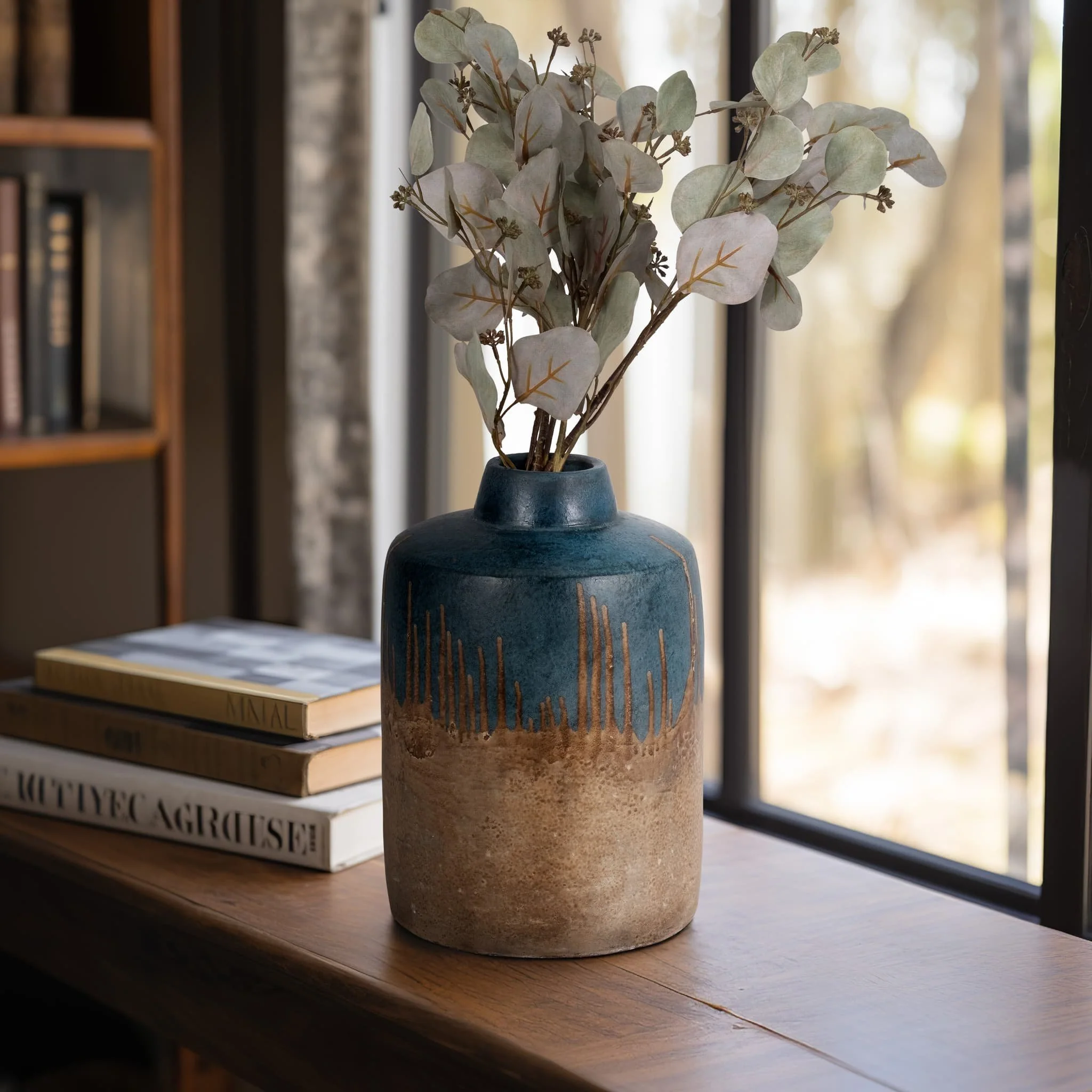 Terracotta, 12"h 2-tone Vase, Blue/ivory - Image 10