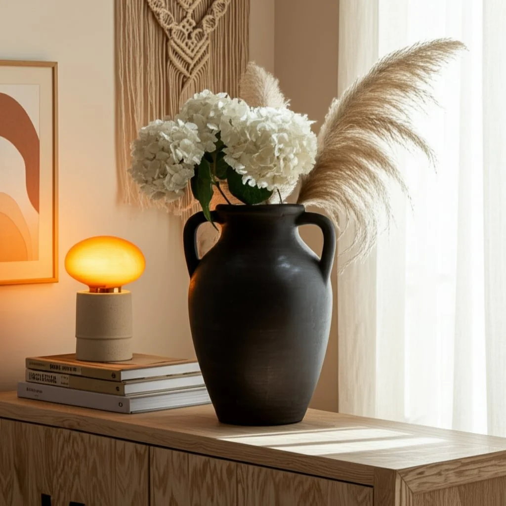 Terracotta, 13" Vase With Handles, Black - Image 10