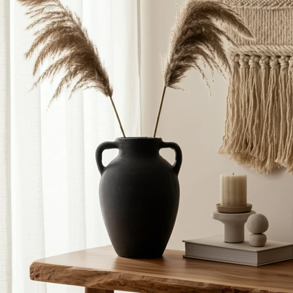 Terracotta, 13" Vase With Handles, Black - Image 11