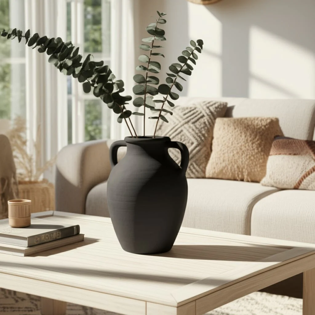 Terracotta, 13" Vase With Handles, Black - Image 12