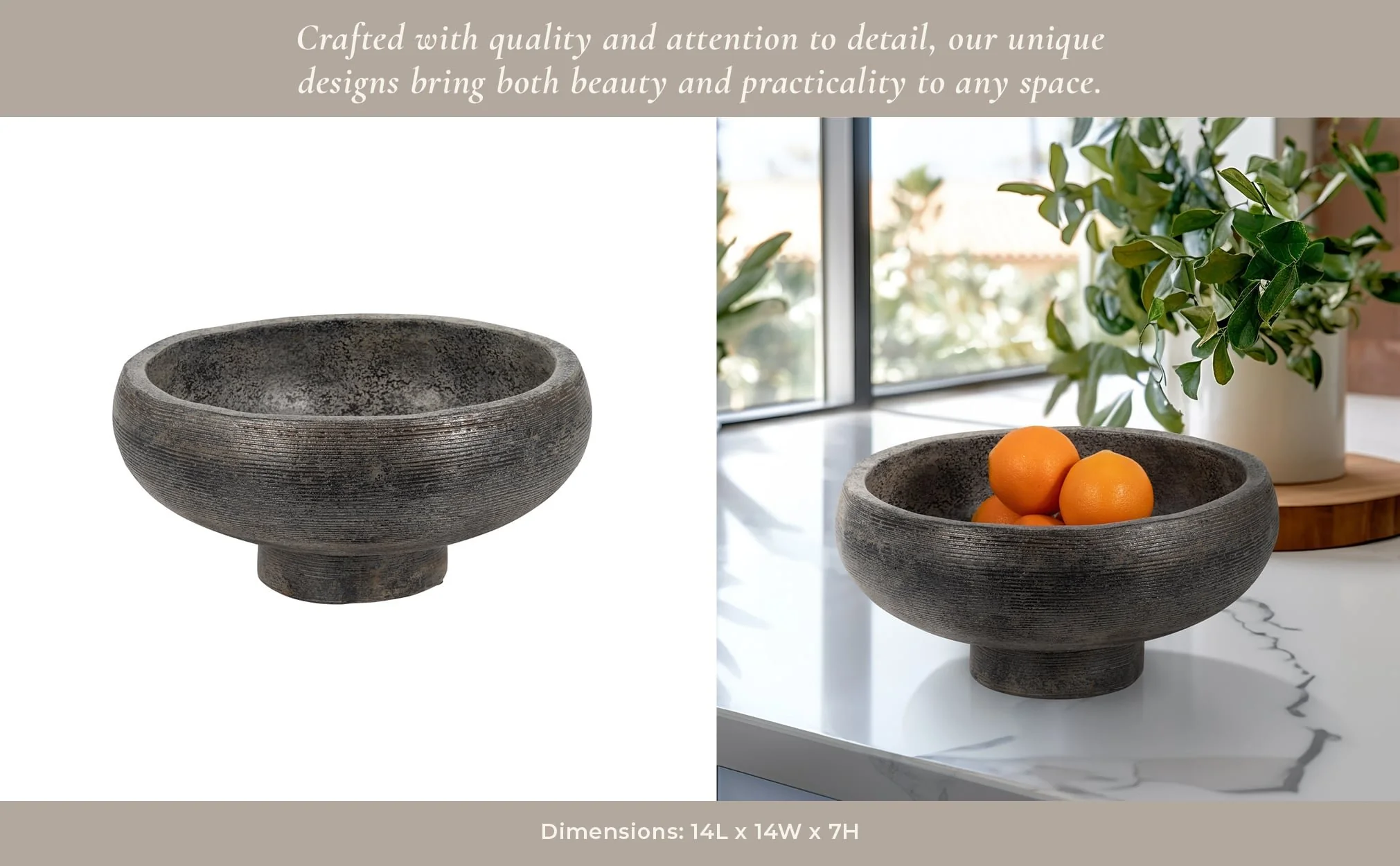 Terracotta, 14" Etched Bowl On Stand, Multi - Image 10