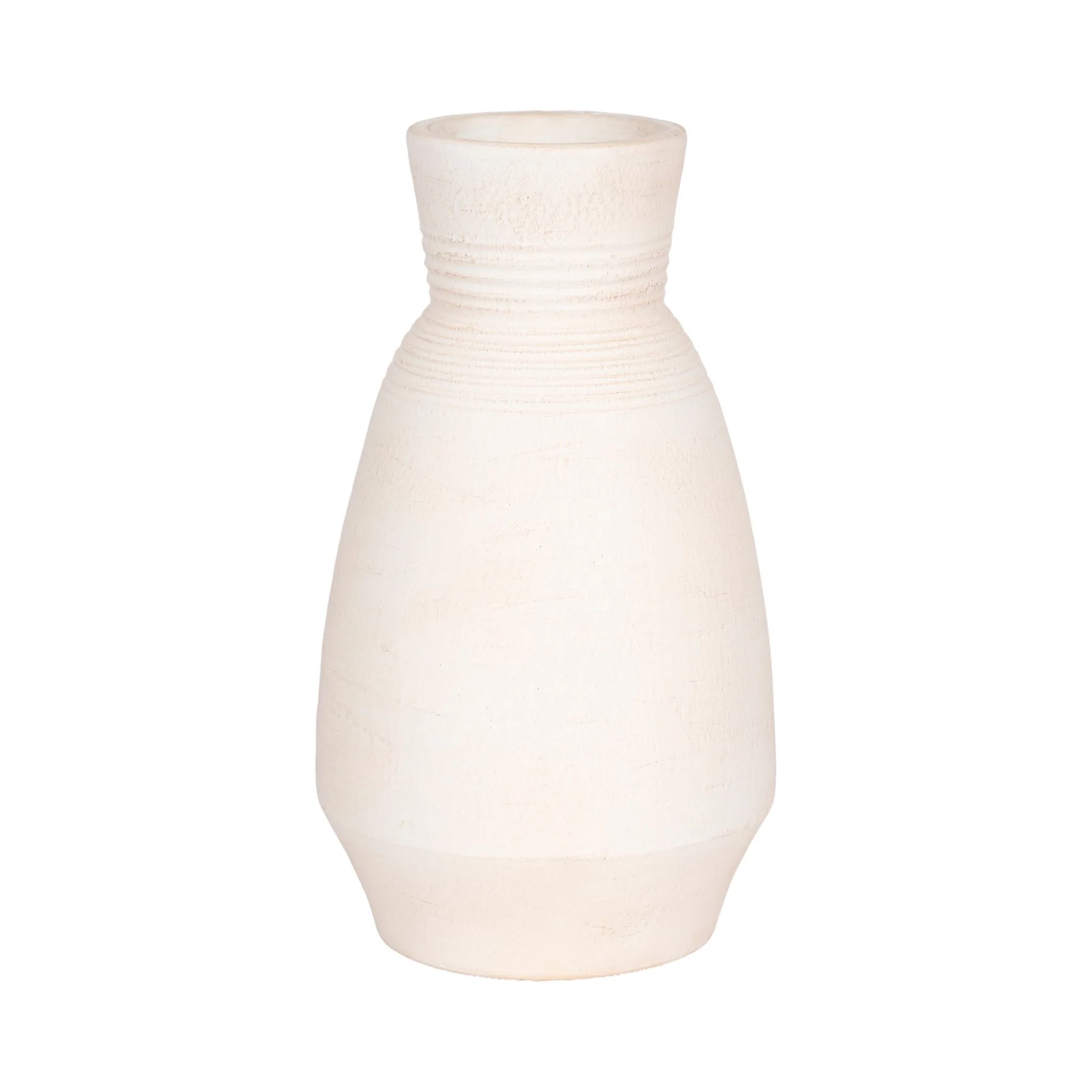 Terracotta, 15" Vase With Ring At Neck, Ivory - Image 3