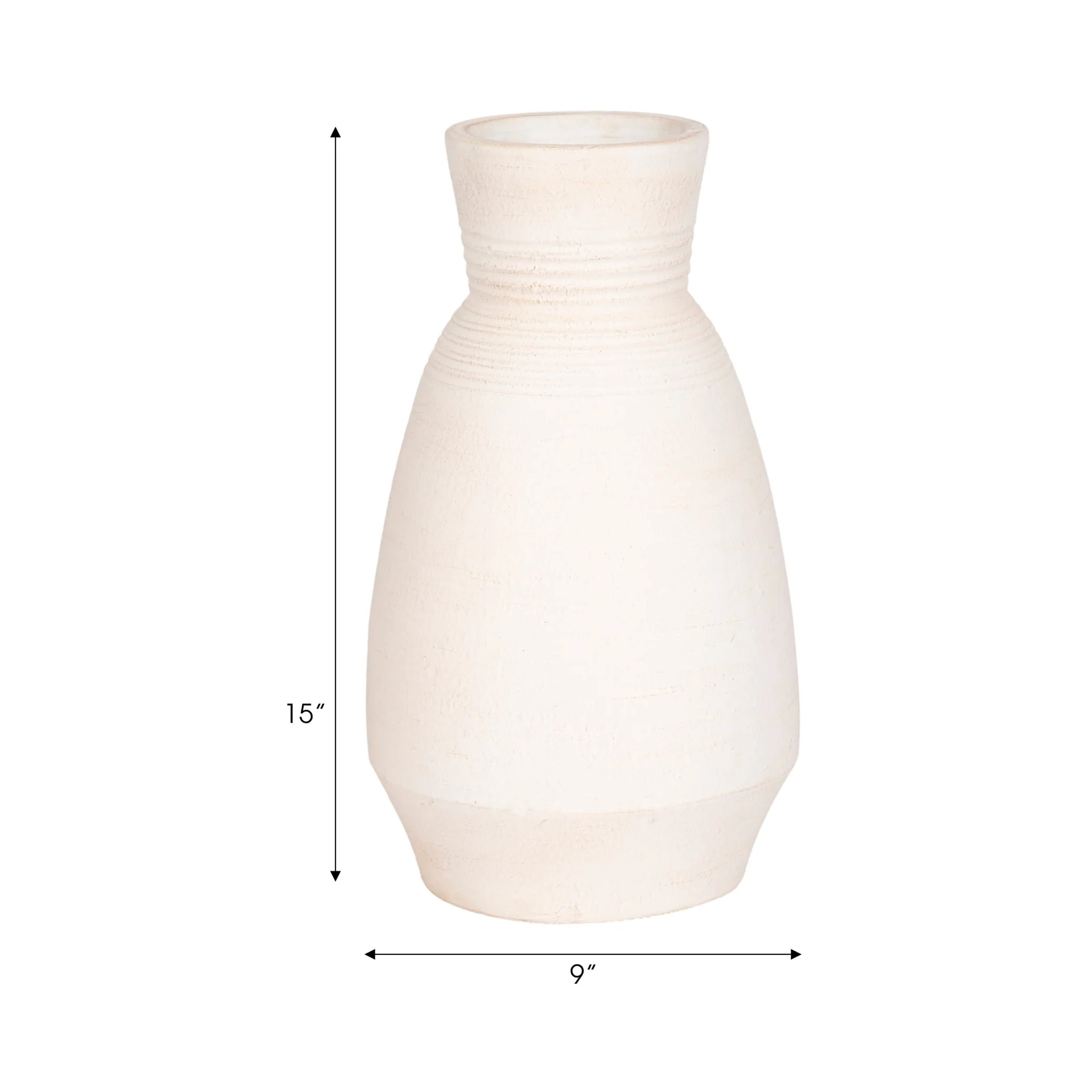 Terracotta, 15" Vase With Ring At Neck, Ivory - Image 8