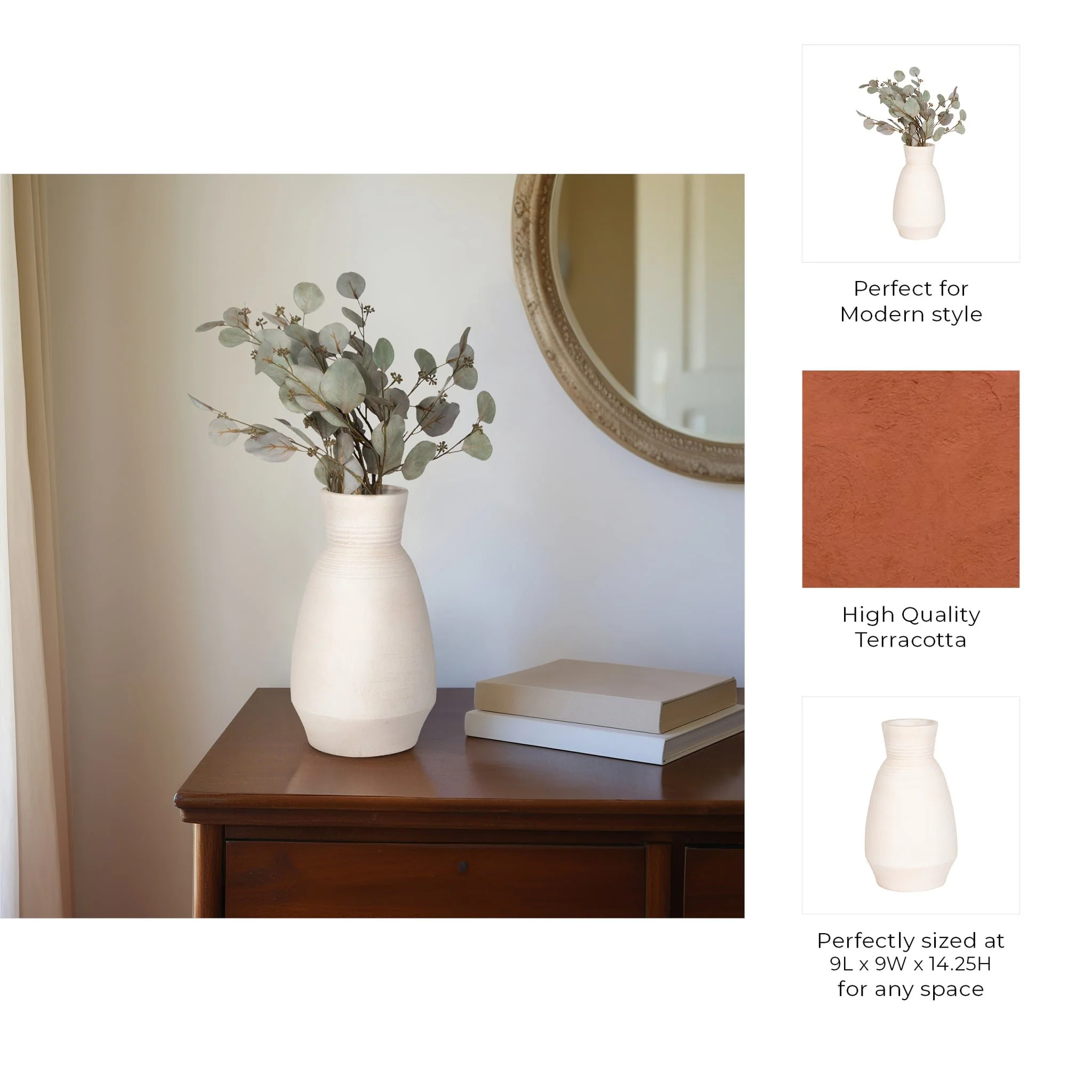 Terracotta, 15" Vase With Ring At Neck, Ivory - Image 9