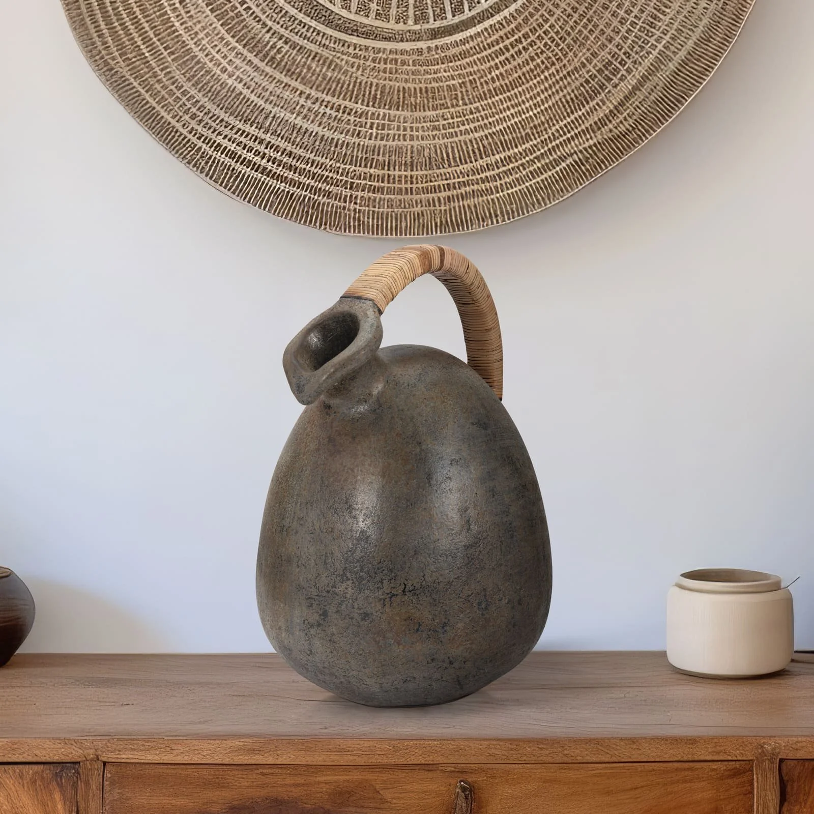 Terracotta, 16" Rustic Jug W/ Woven Handle, Multi - Image 11